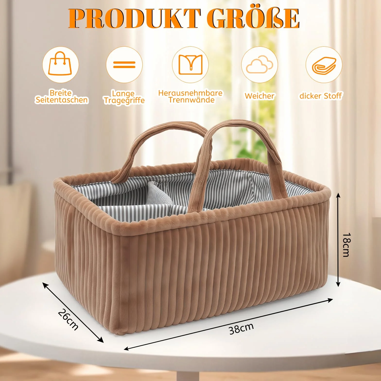 Organiseur de table à langer bébé panier velours côtelé marron foncé