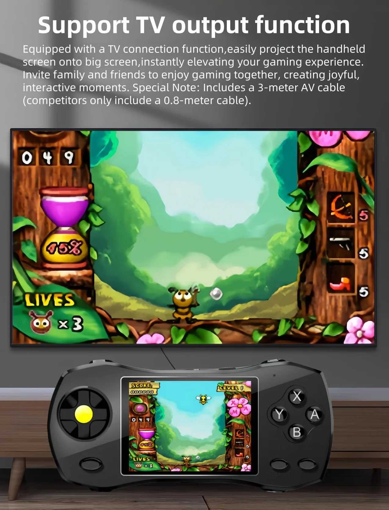 JXD 3.0" Console de Jeu Vidéo Portable 64 Bits 250 Jeux Préinstallés Connectable à la Télévision