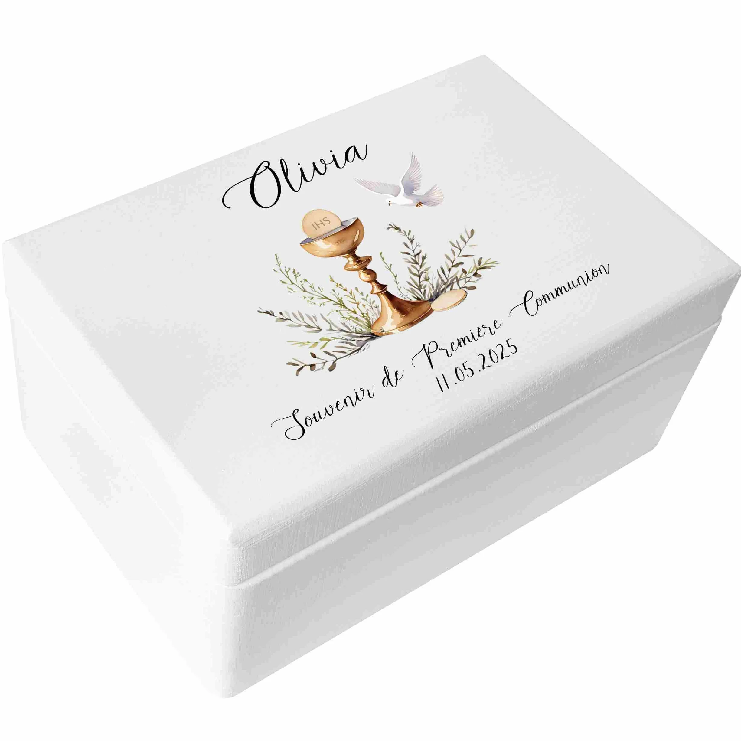 Boîte à Souvenirs en Bois Personnalisée Première Communion Cadeau Garçon Fille Calice Coffret Décorations