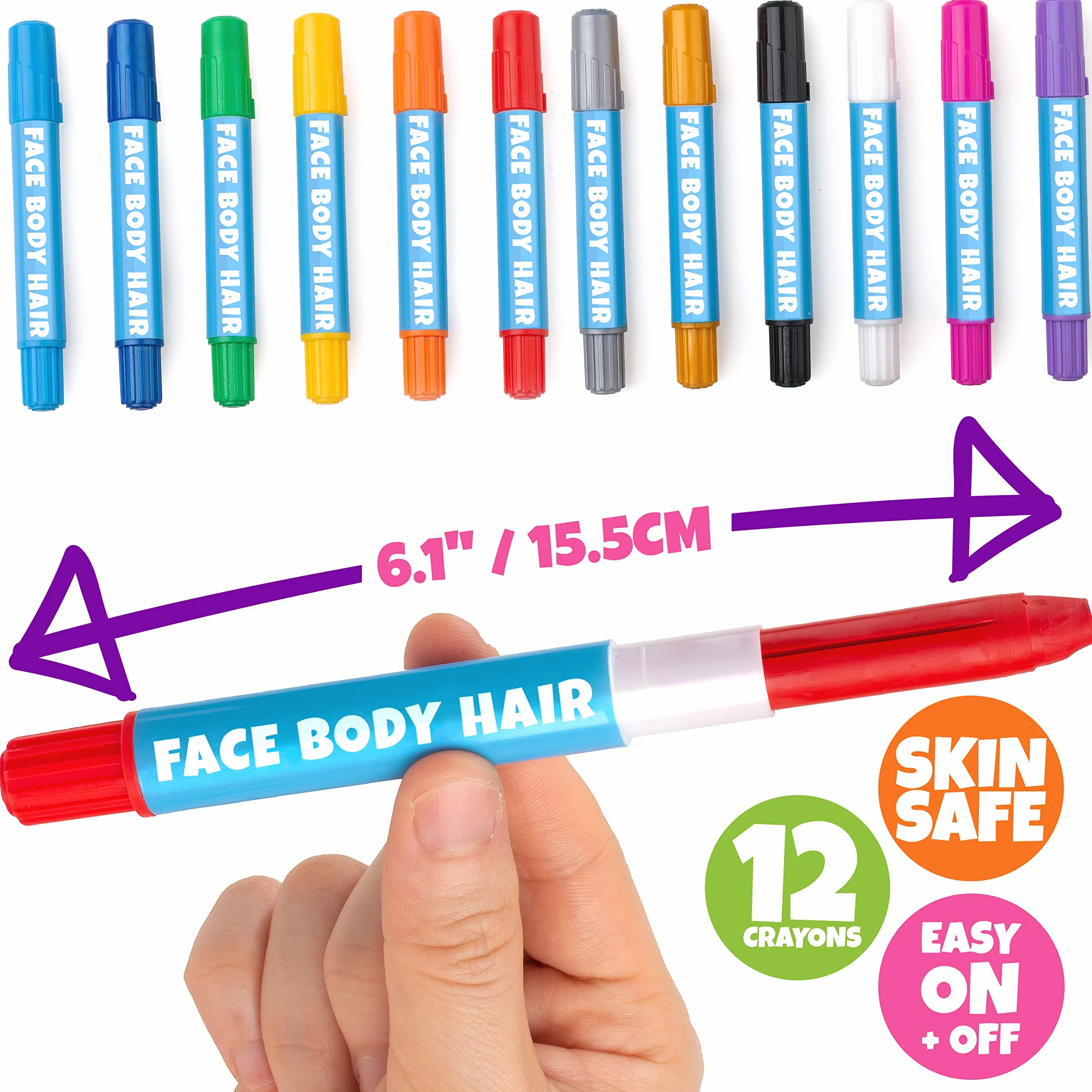 Blue Squid Crayons de Peinture Visage pour Enfants - Kit 12 Couleurs Vives, Mines Extensibles, Sûr Peau Sensible