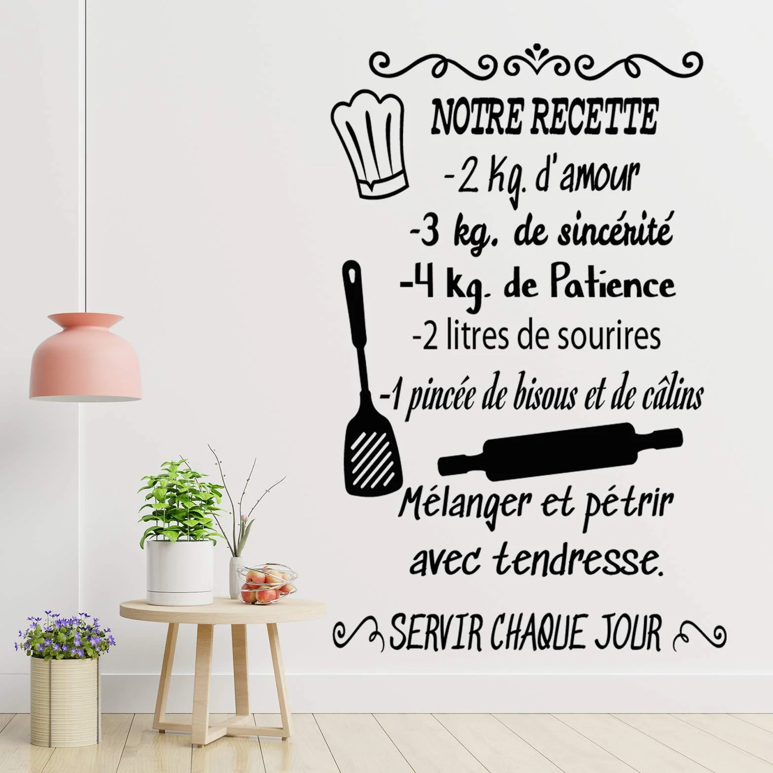 Autocollant mural décoratif « NOTRE RECETTE » phrases célèbres Docliick DC-048-FR