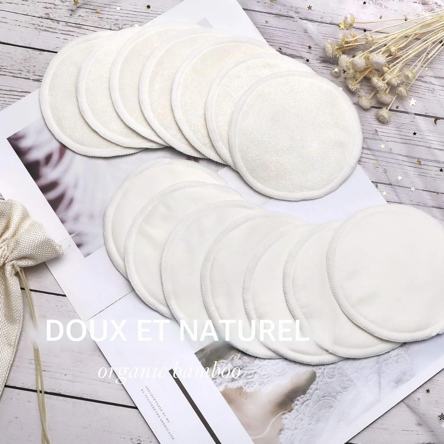 PHOGARY 14PCS Coussinets d'allaitement lavables, Bambou Bio, Absorbant, hypoallergénique, Tapis écologiques d'allaitement avec Sac à Linge et Sac de Rangement