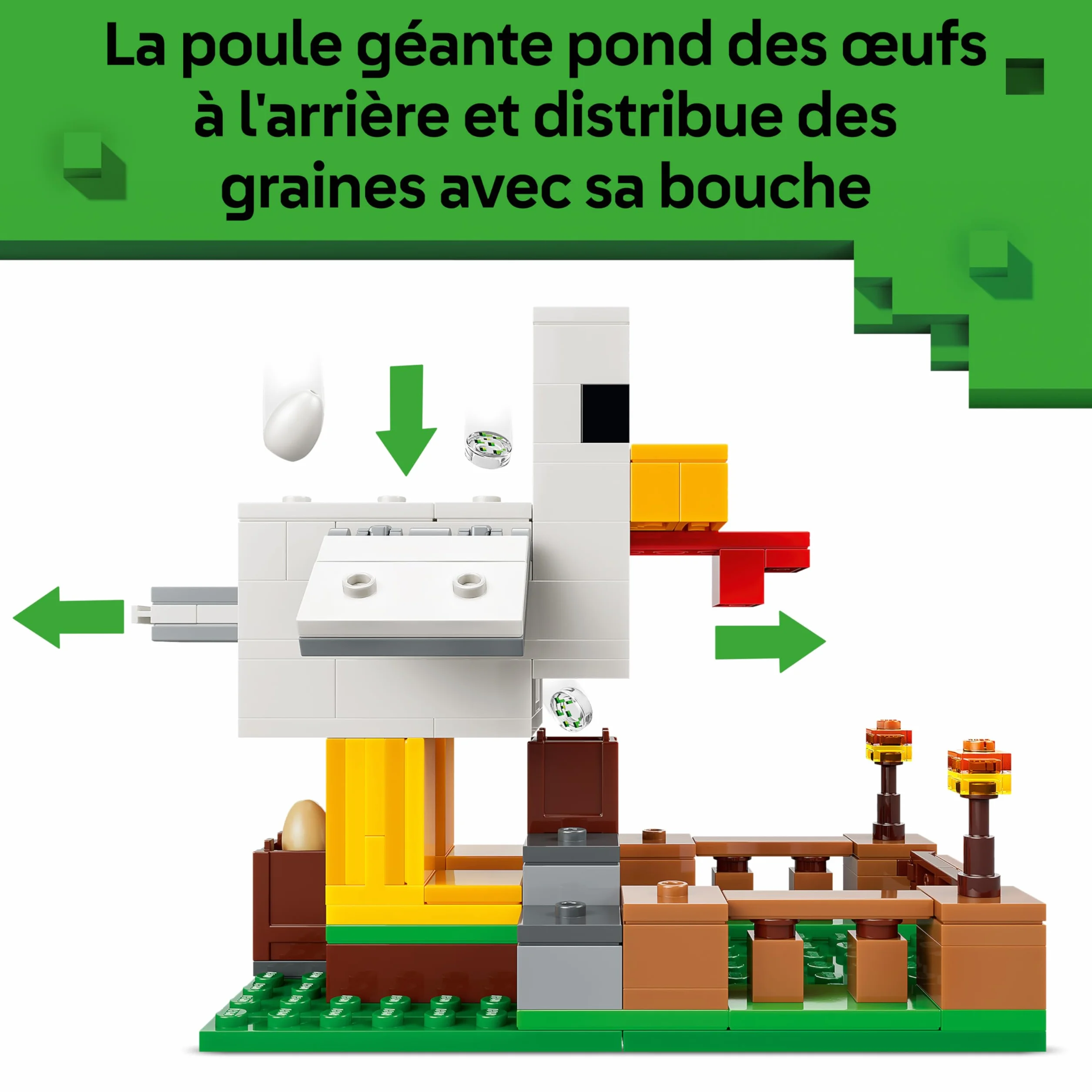 LEGO Minecraft La Ferme à Poulet Jouet de Construction avec Minifigurine Fan de Poule Figurines Mobs Bébé Zombie Renard Cadeau Gaming 7 Ans 21585