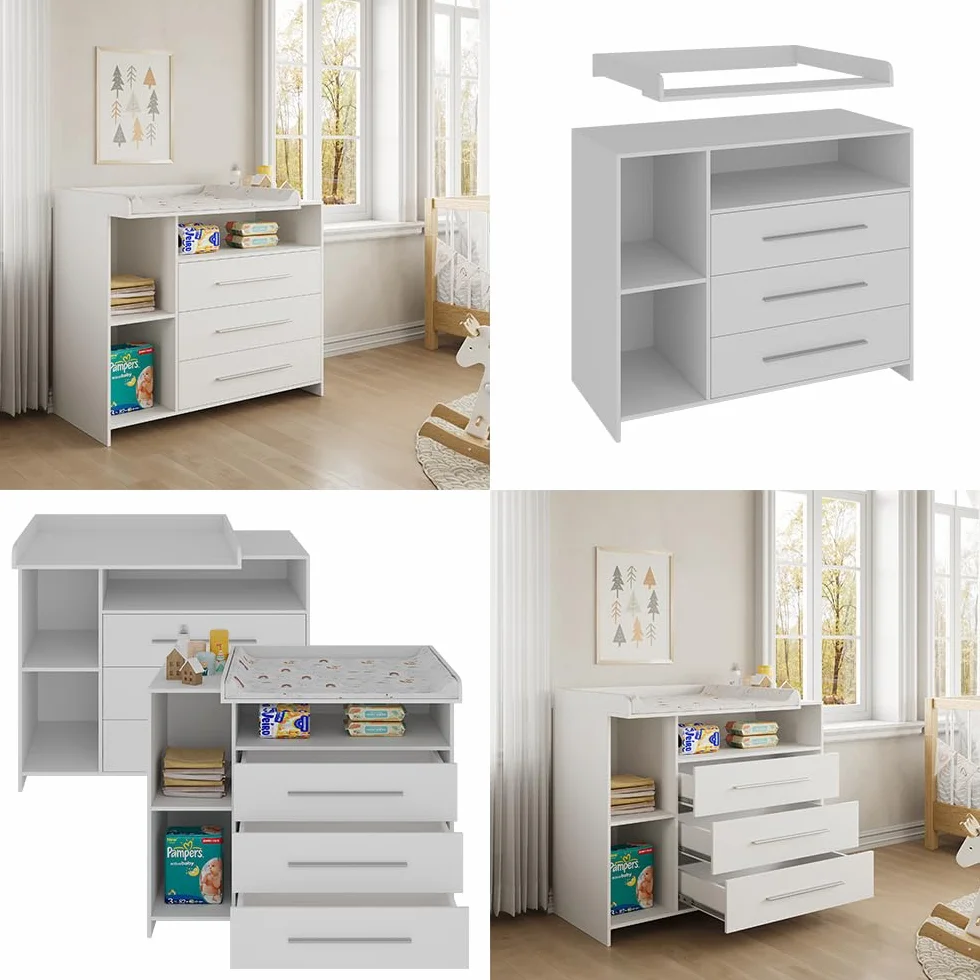 Vicco Commode à Langer Paula Blanc 110x93.5cm Plan à Langer Table à Langer Meuble Rangement