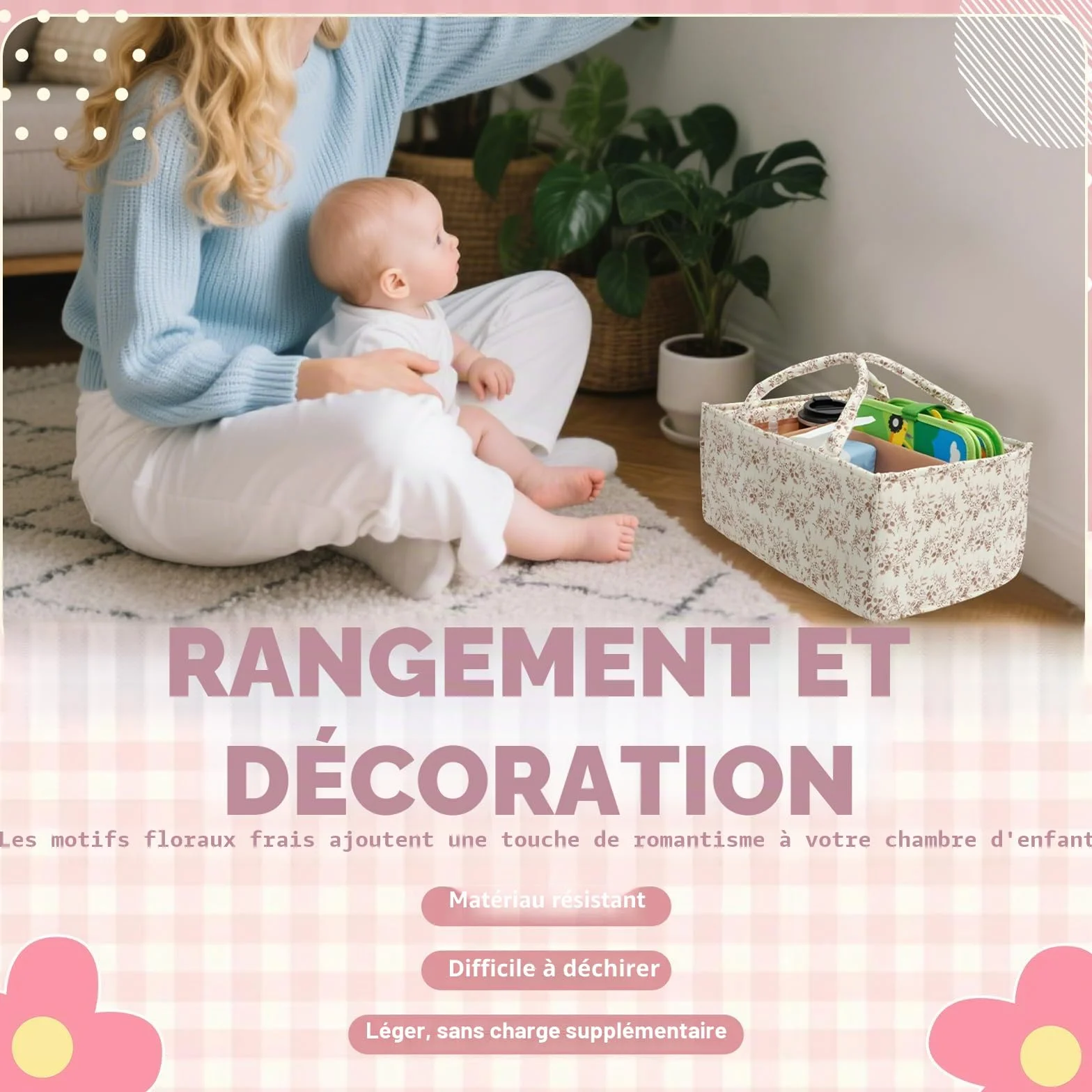 Organisateur de table à langer portable avec cloisons ajustables, organisateur de couches pour nouveau-né