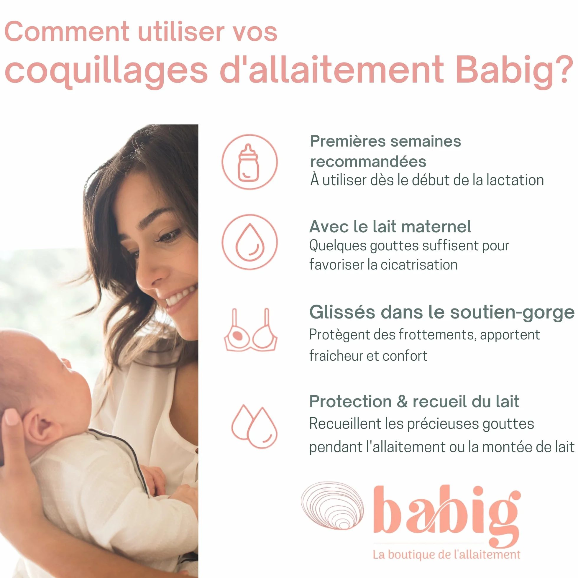 BABIG Coquillages d'Allaitement Taille M 100% Naturels Protection Mamelons Réutilisables