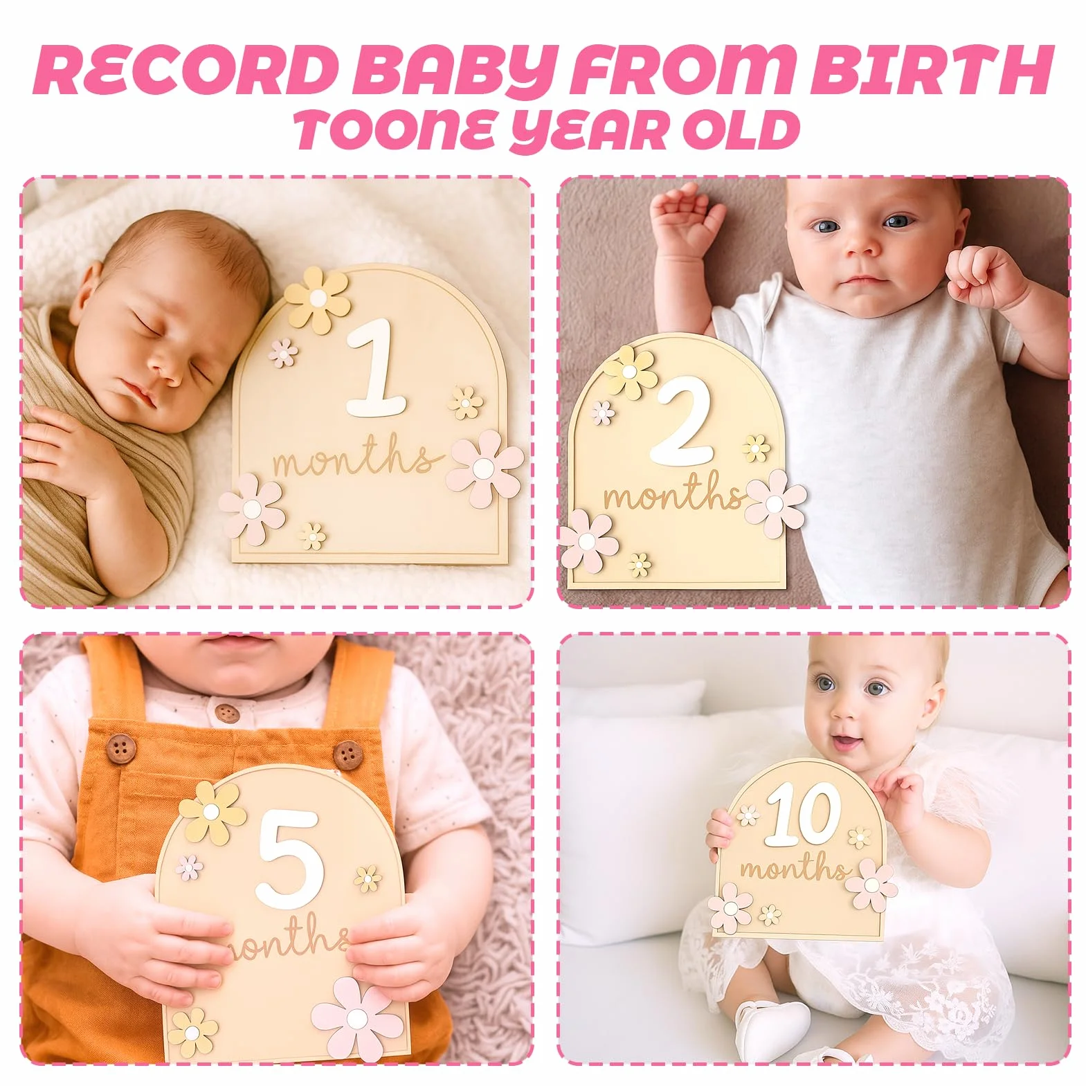 Carte Étape Bébé Bois Mensuelle Accessoire Photo 0-12 Mois Cadeau Naissance Baby Shower Enregistrement Croissance
