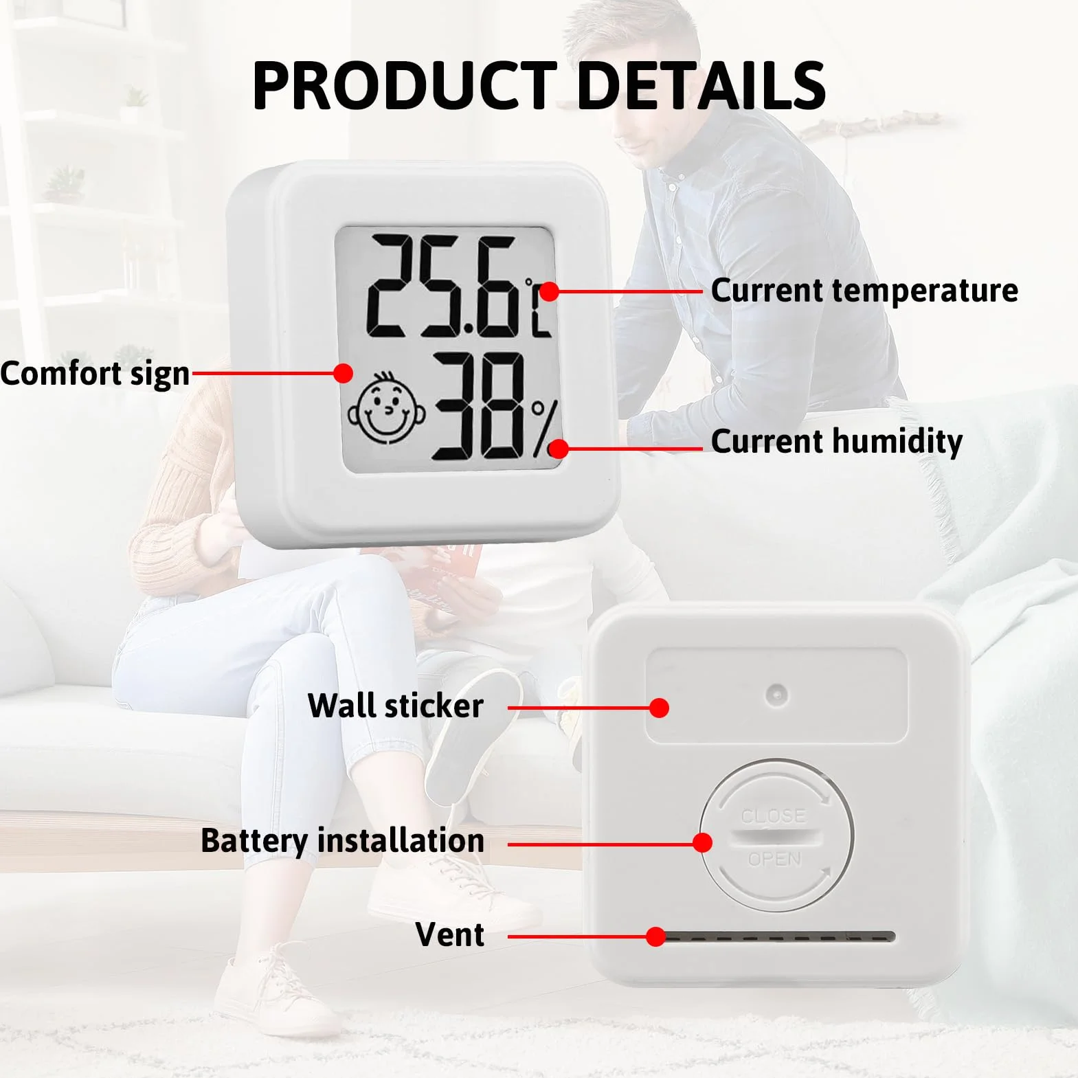 Thermomètre Hygromètre Intérieur Numérique Lot de 6, Mini Thermomètre Digital Haute Précision, Moniteur Température Humidité