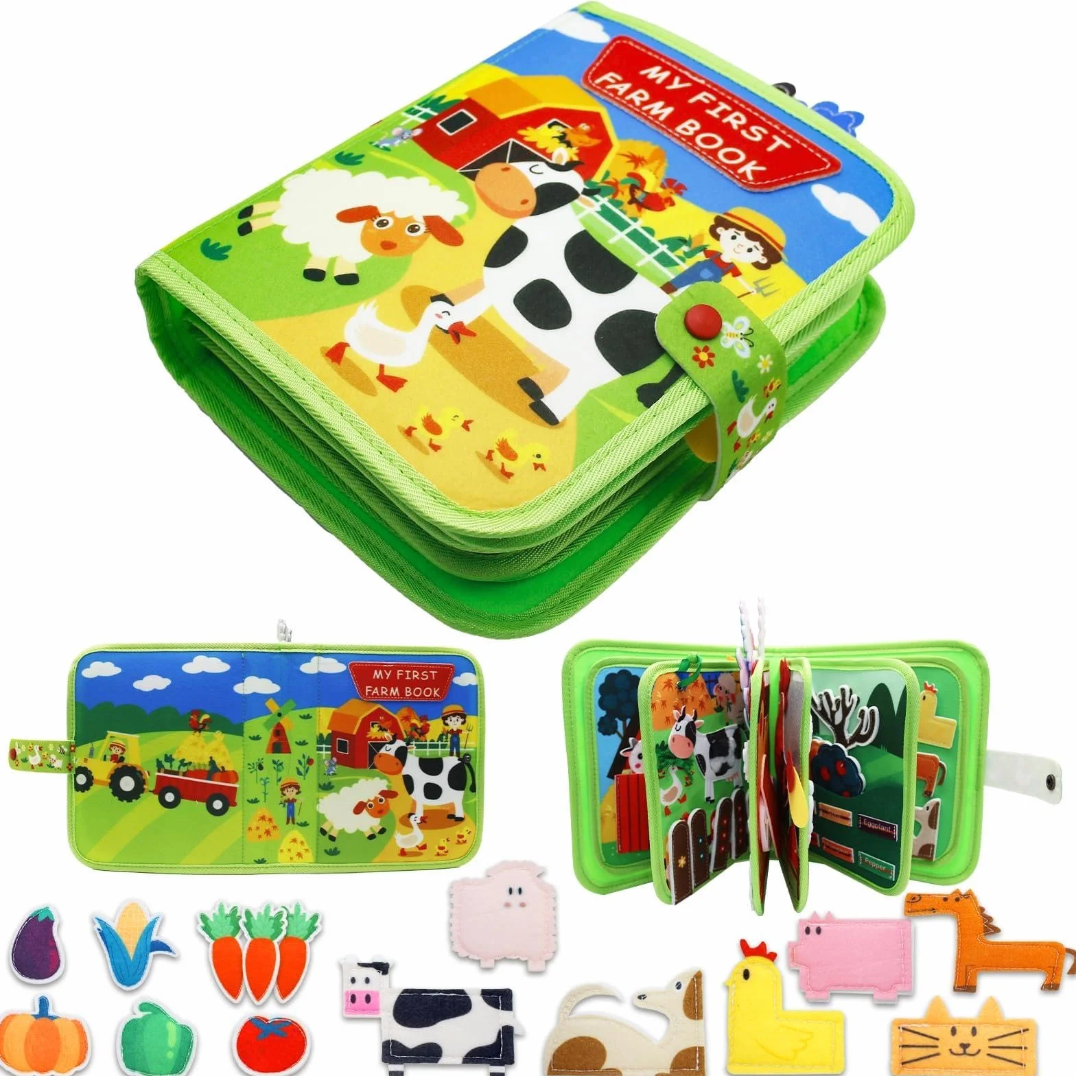 Busy Board 1 an Livre d'activités en feutre DIY Jouet éducatif préscolaire vert