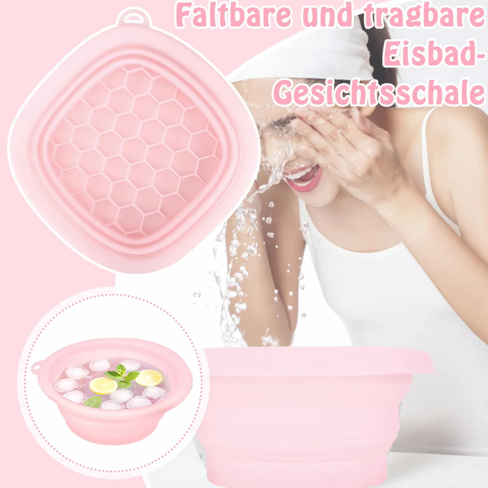 Bol de visage pliable en silicone avec compartiment intégré pour glaçons, portable, refroidissement visage