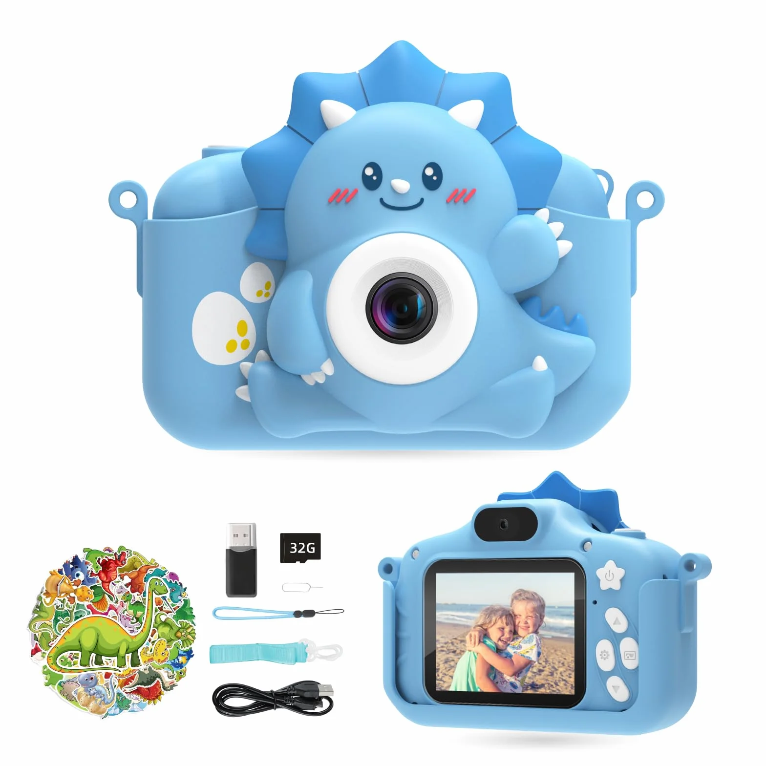 HiMont Appareil Photo Enfant 20MP 1080P Numérique Caméra Vidéo Selfie avec Carte TF 32G Bleu