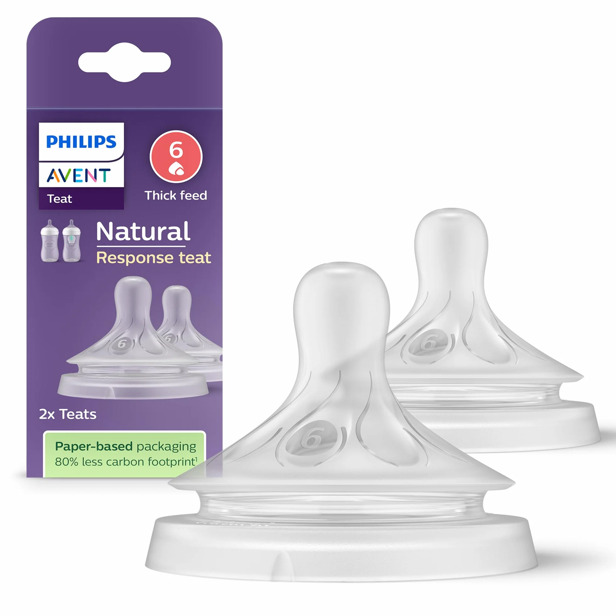 Philips Avent Tétines Réponse Naturelle Lot de 2, Débit 6, 0% BPA, pour Bébé 6 mois+, SCY966/02