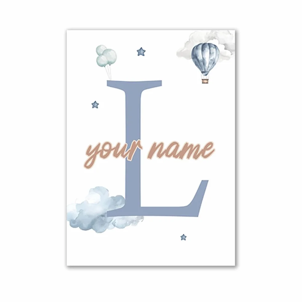 Affiche Chambre Bébé Nounours 30x40cm Poster Bleu Enfant Tableau Personnalisé Prénom Garçon Toile Décoration Ourson