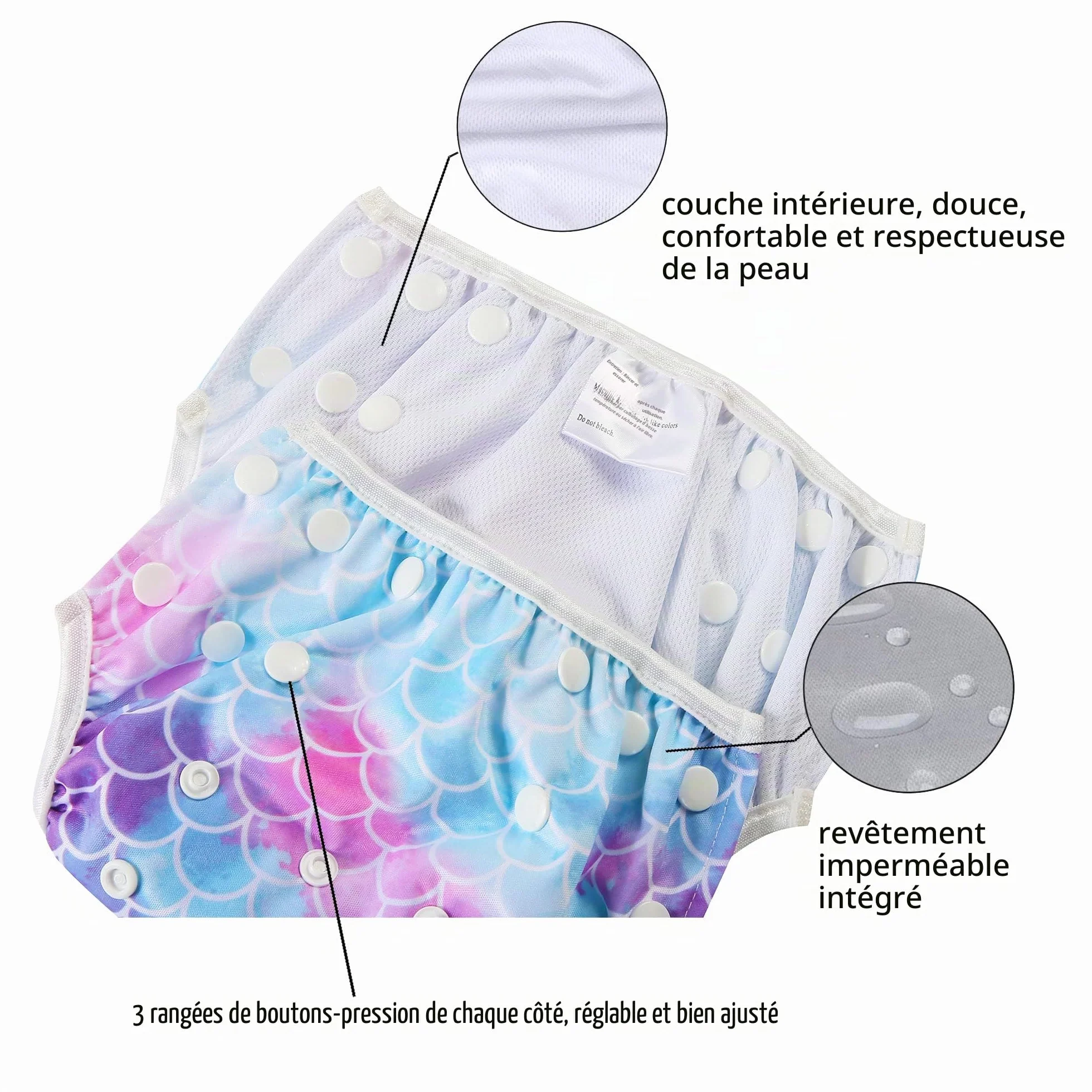 Couches de Bain Réutilisables Bébé Fille Réglable Imperméables Taille Unique 0-3 Ans