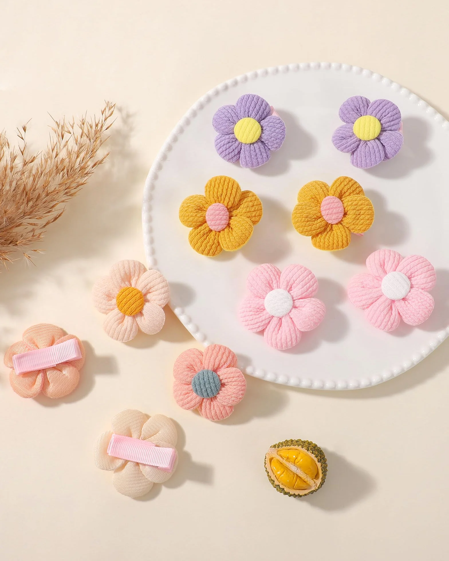 Pinces à cheveux bébé lot 12 - 4,5 cm antidérapantes épaisses accessoires floraux nourrissons tout-petits