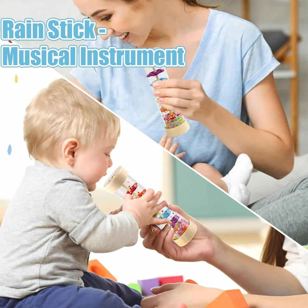 Baton de Pluie bébé Hochet en bois Jouet Sensoriel Premier Âge 3+ mois Sans BPA