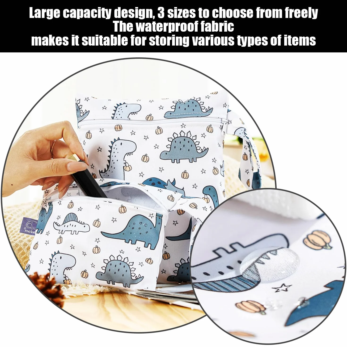 Sacs À Couches Imperméables Dinosaures 3 Sacs + 3 Crochets Rangement Multifonctionnel Étanches Humides Secs Camping Natation Voyages