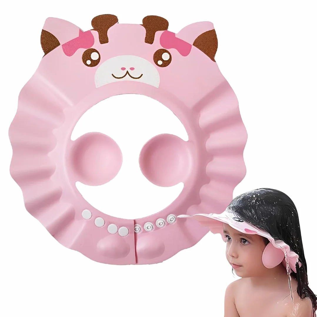 Casquette De Bain Bébé Réglable Visière Bonnet Douche Protection Yeux Visage Shampooing Rose