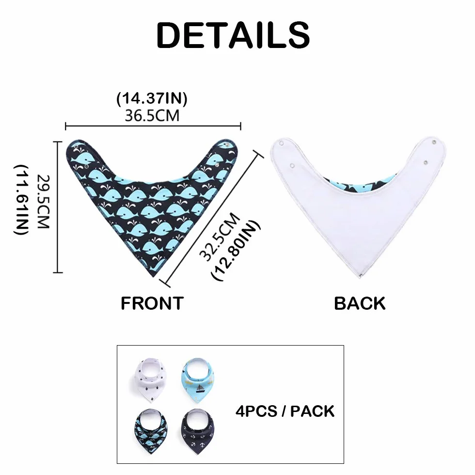 Bavoirs bébé dentition bandana coton biologique réversible super absorbant 4pcs