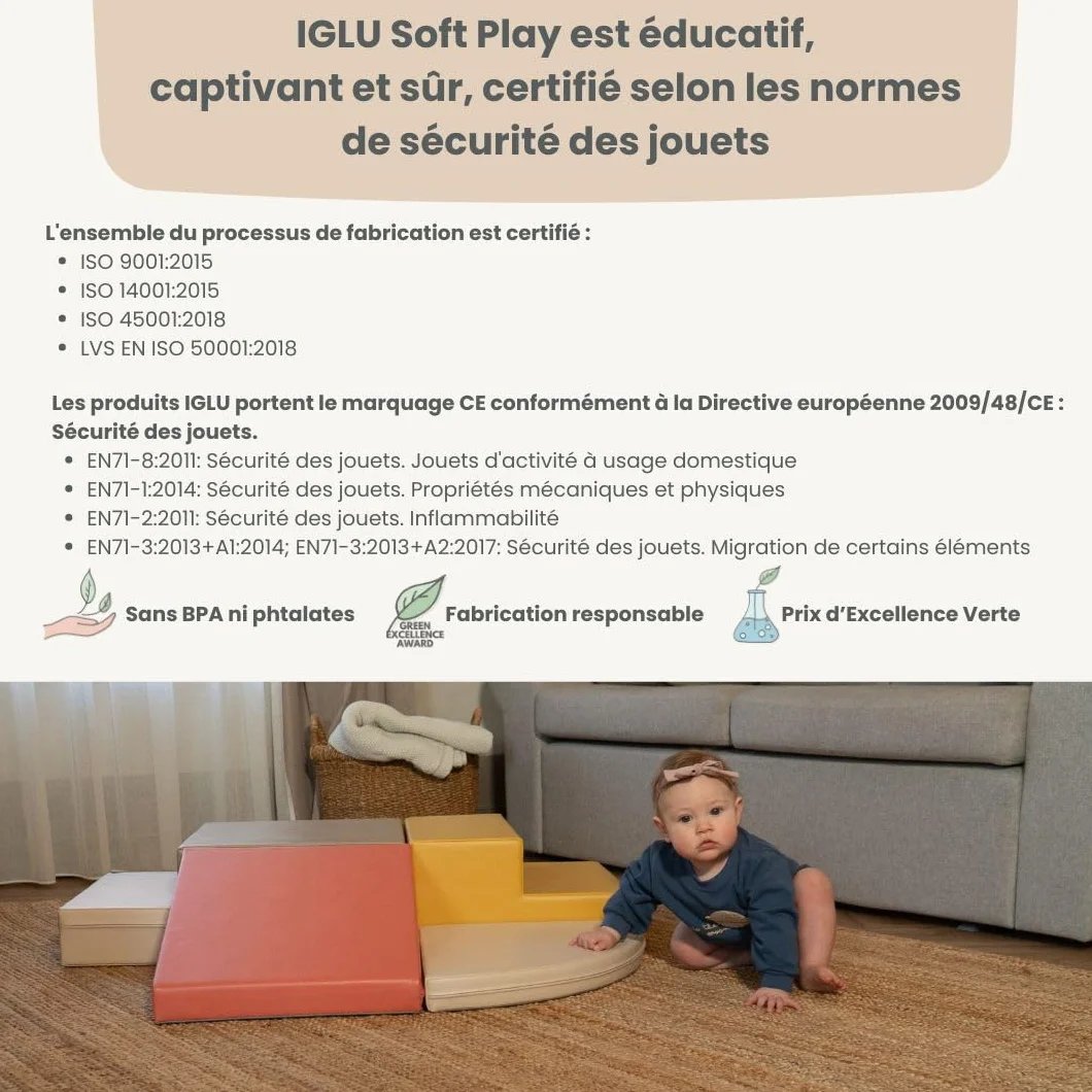 IGLU Soft Play Corner Climber Parcours de Motricité 5 Modules XL Mousse Bébé Enfant Blocs Construction Souples Jeu d’Éveil Montessori Toboggan Intérieur Automne Pastel