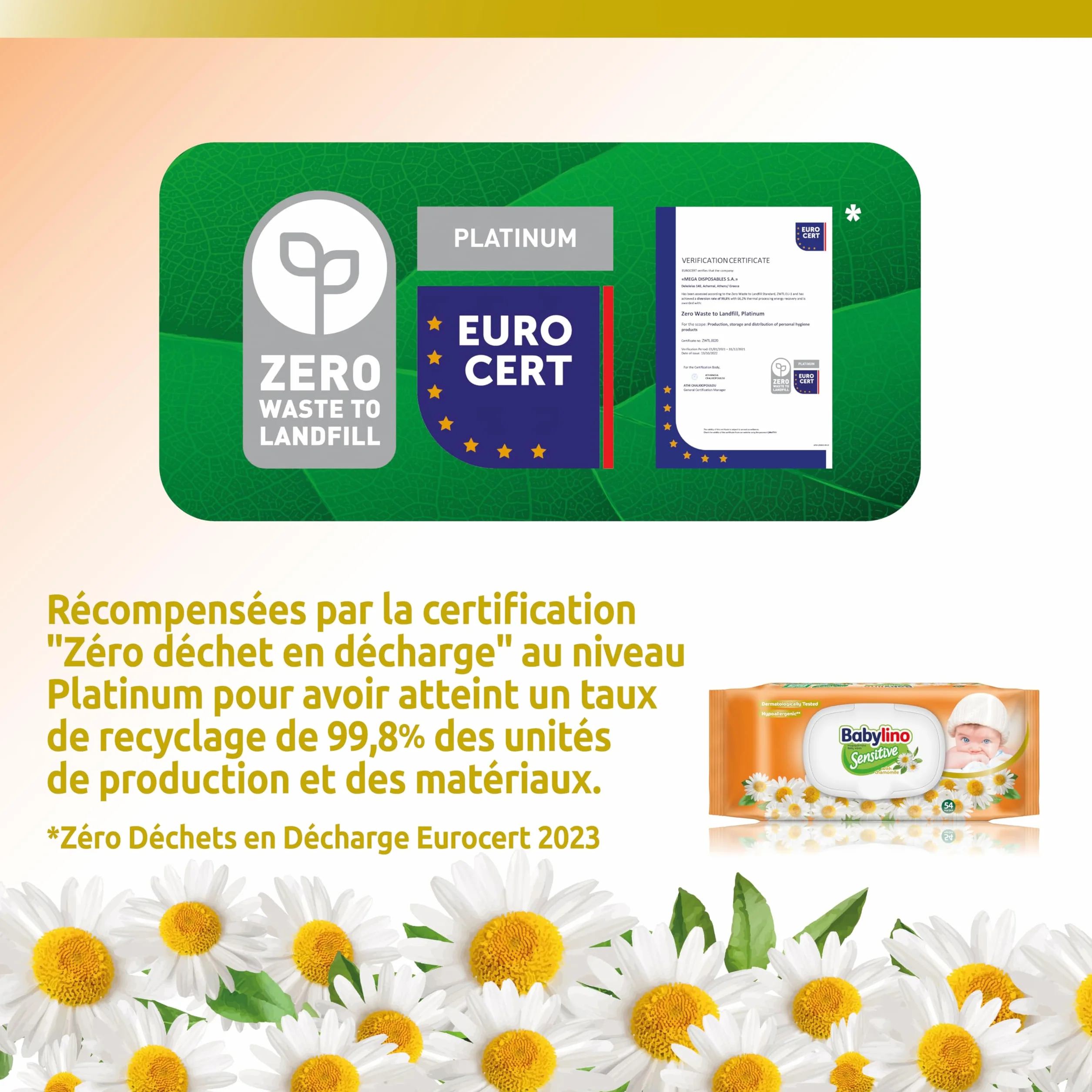 Babylino Sensitive Lingettes Camomille 98% Naturelle pH Restaure 3 Paquets 162 Lingettes