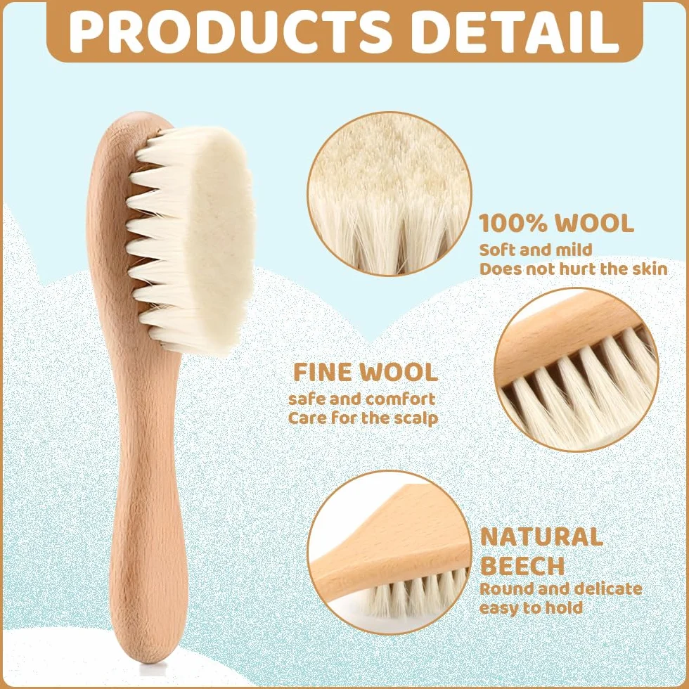 Brosse cheveux bébé poils de chèvre doux en bois pour Cradle Cap nouveau-né