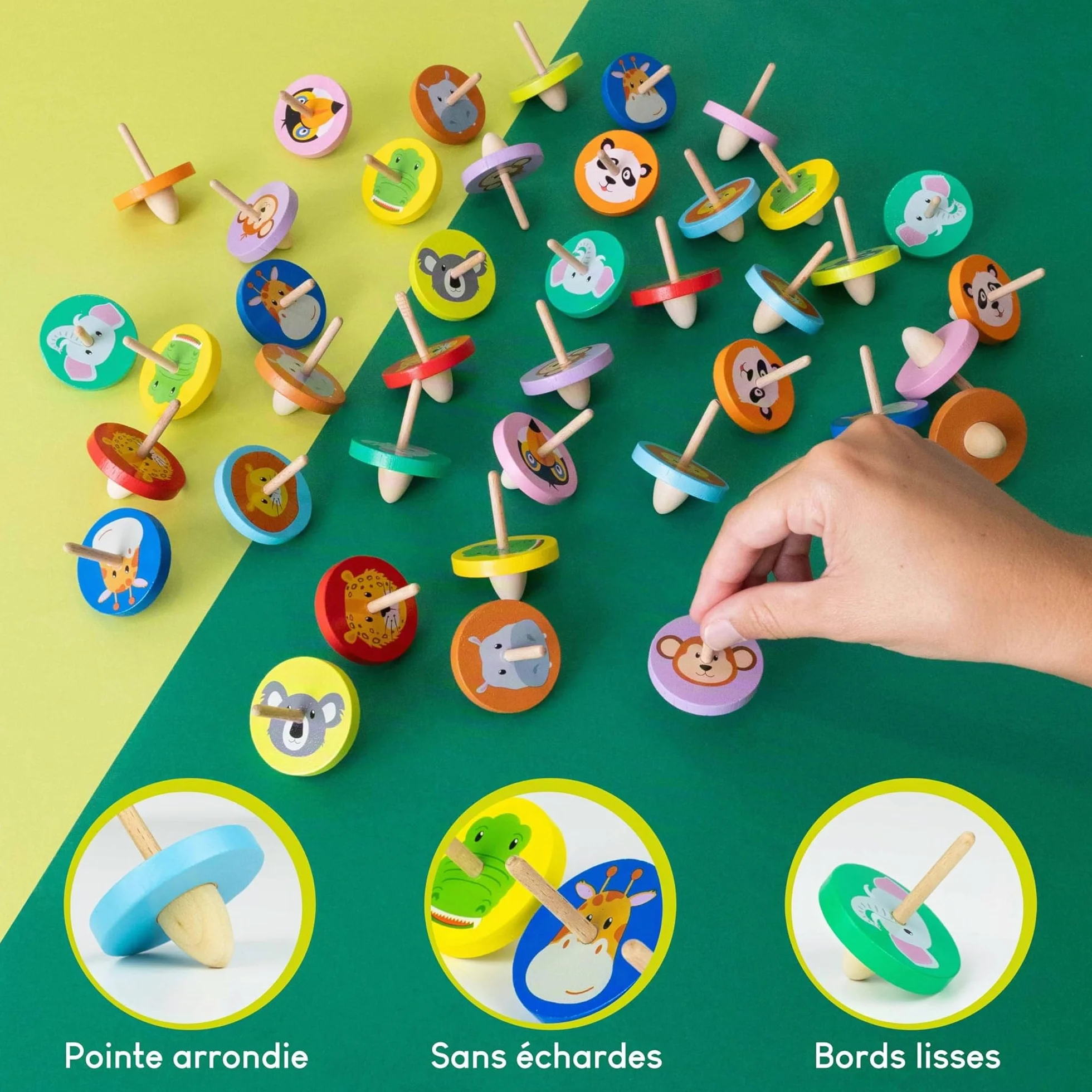 BONNYCO Toupie Enfant Pack 40 Cadeau Anniversaire Enfants Invites Toupie Bois Petit Jouet Pinata Mixte Pochette Surprise Mini Jouet Lot Kermesse Goodies Assortiment