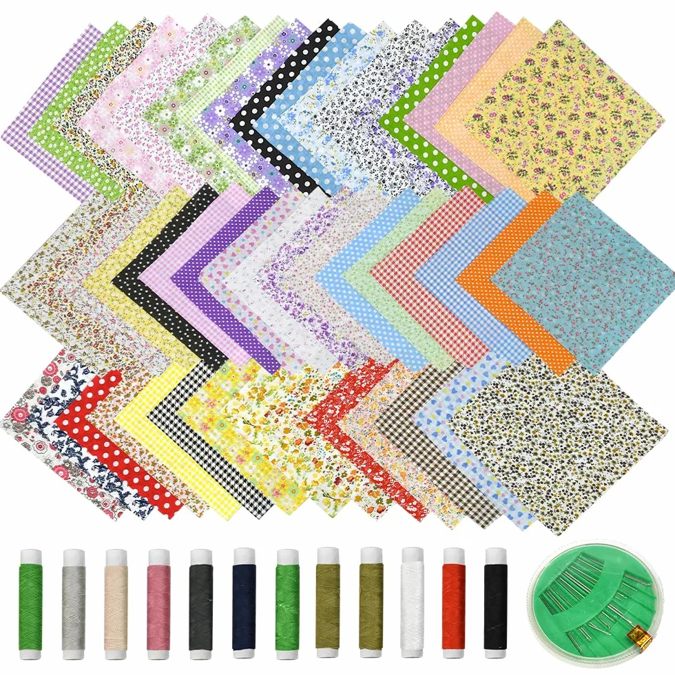 Tissus Coton 50PCS 20x20 cm Patchwork Colorés avec Fil et Aiguilles à Coudre
