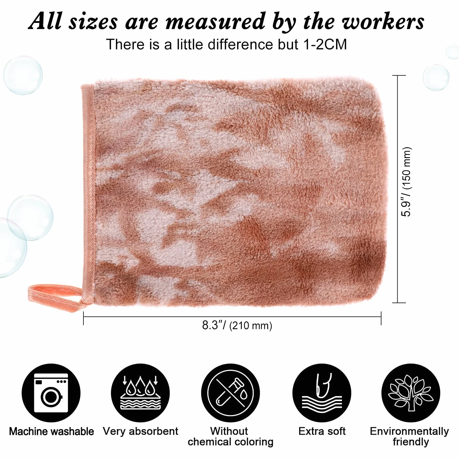 PHOGARY Gants de Toilette 15x21 cm Très Doux Absorbant Polaire Corail Densité élevée Serviette Main Visage Tie-Dye Boucle Suspension