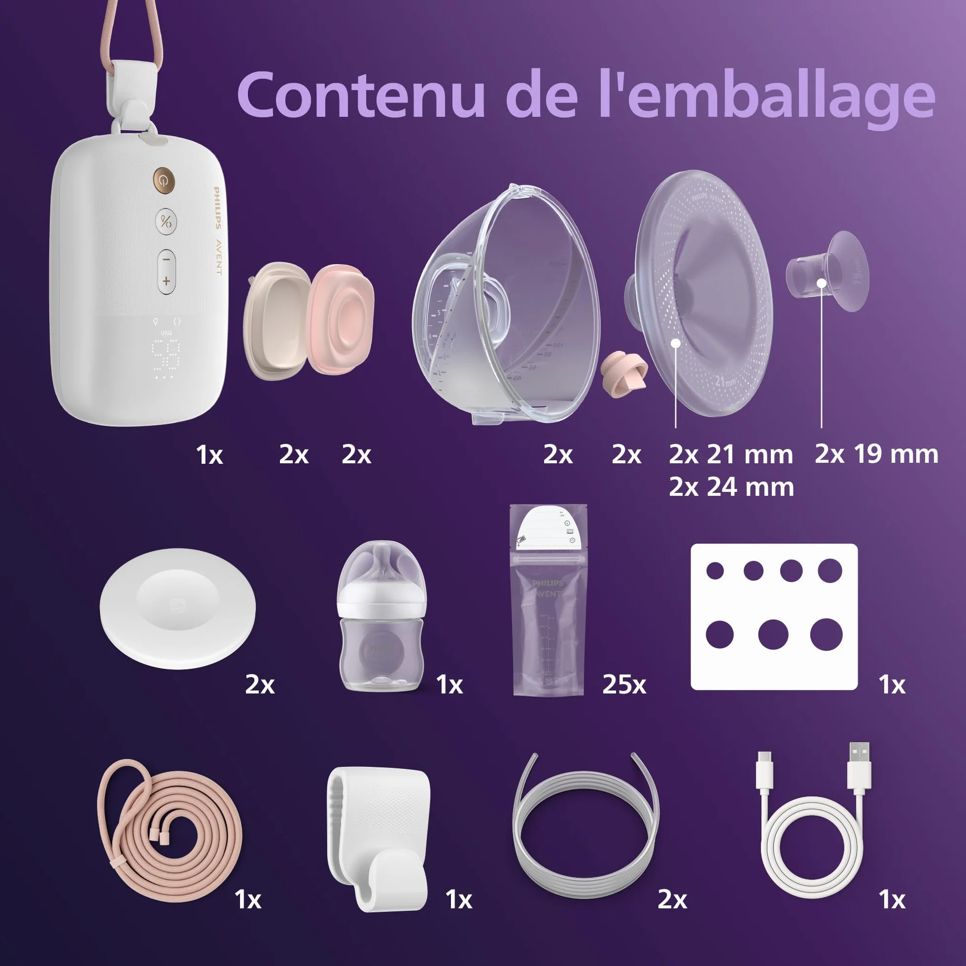 Philips Avent Tire-lait électrique double mains libres SCF547/11 85 aspirations/min