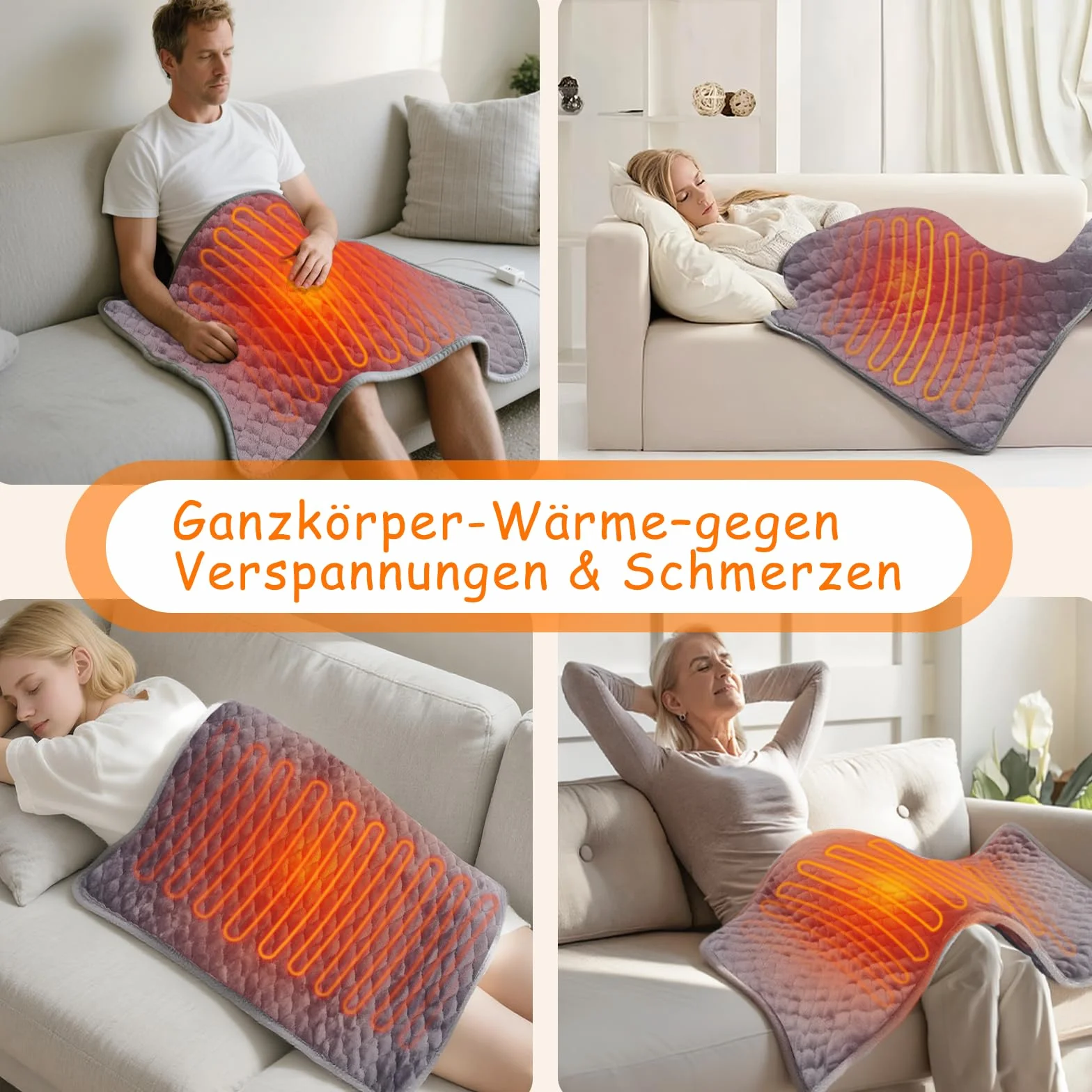 Coussin Chauffant Cervicales XXL 80x42cm Arrêt Automatique Niveaux 25-55°C Minuterie 1-12H