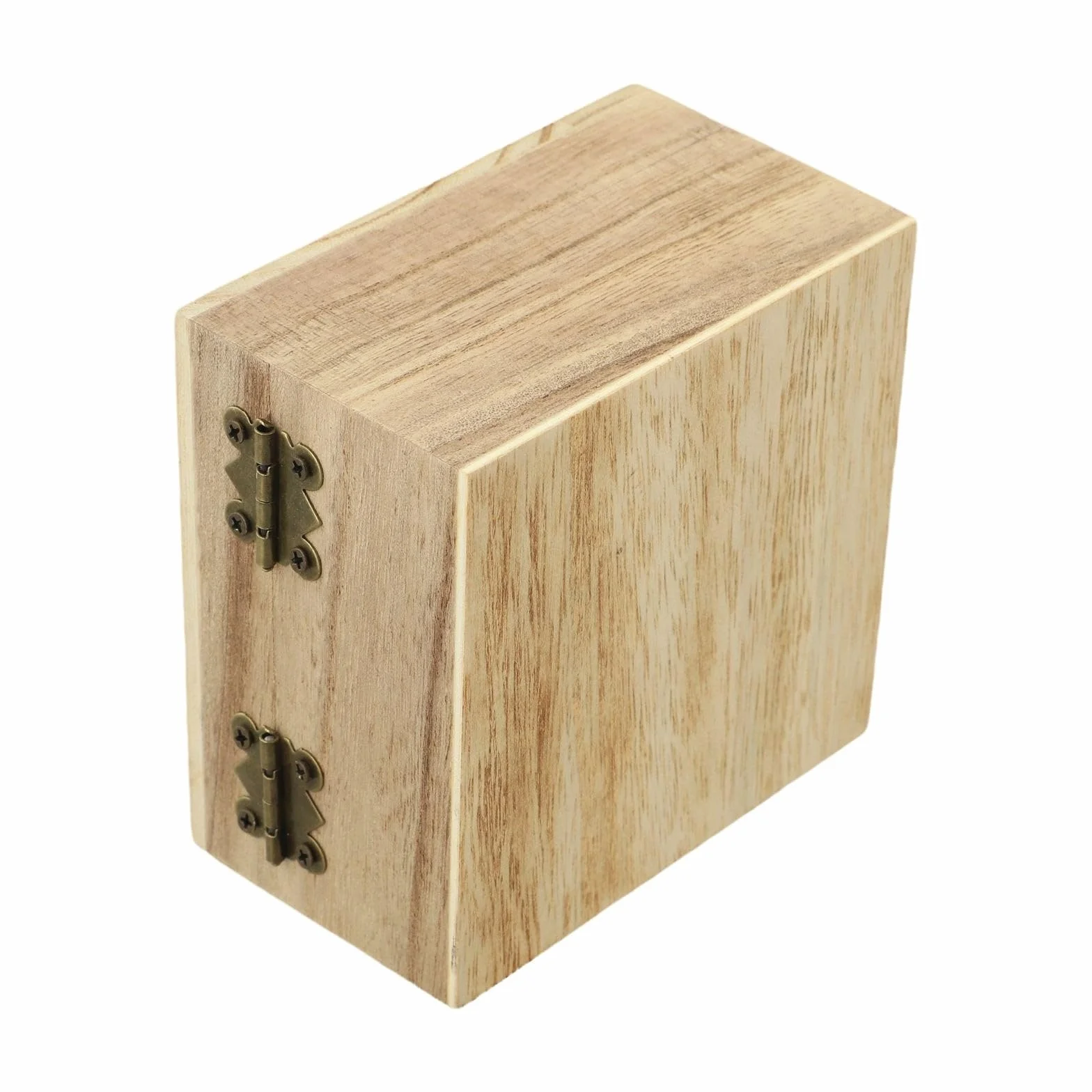 Boîte de rangement vintage en bois de paulownia carrée avec serrure métal 10x10x6 cm
