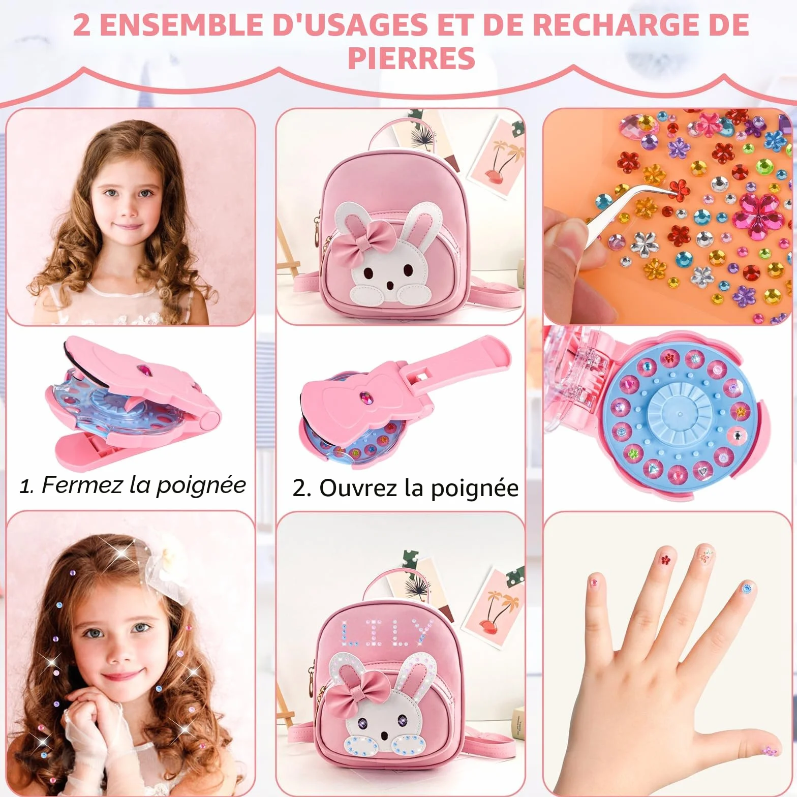 SEMKOTREE Machine Strass Cheveux, Kit Hair Bedazzler avec 420 Rhinestones, Bijoux Cheveux Autocollant Cadeau Fille