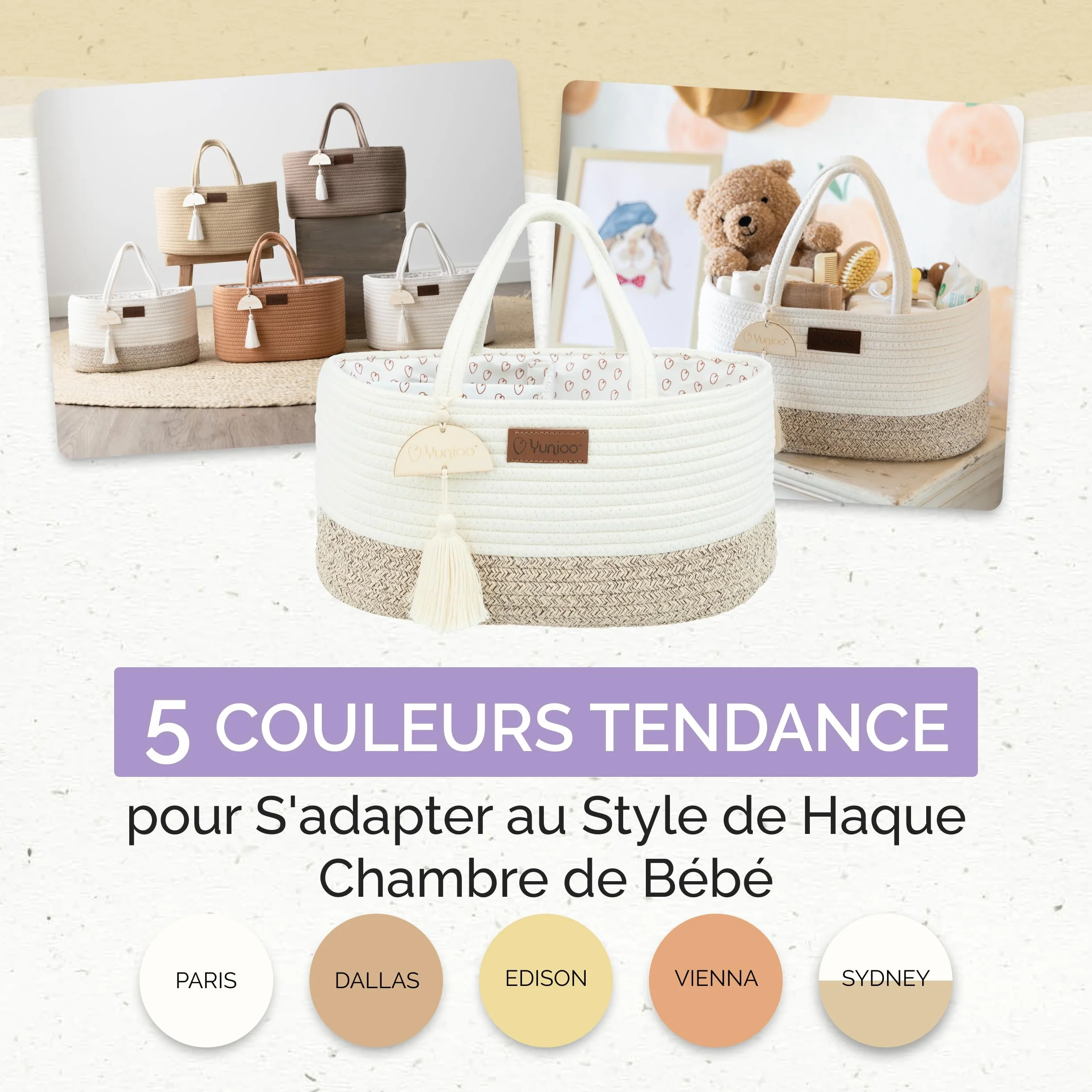 Yunioo Organisateur de panier à couches pour bébé│Sac à langer│Panier de rangement pour couches│Organisateur de jouets│Panier à langer