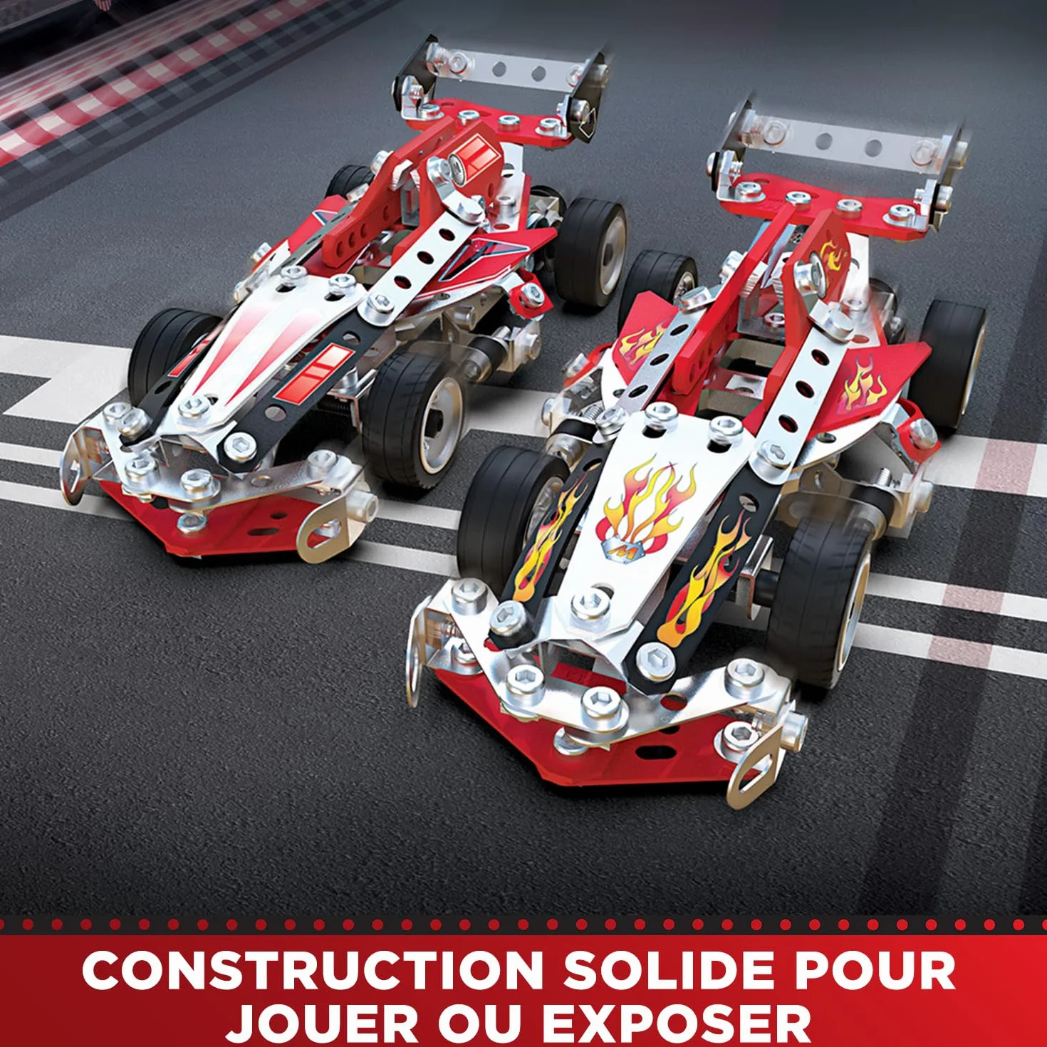 BANDAI Meccano Véhicules de Course 10 en 1 Coffret Construction 225 pièces Jouet Enfant 8 Ans+