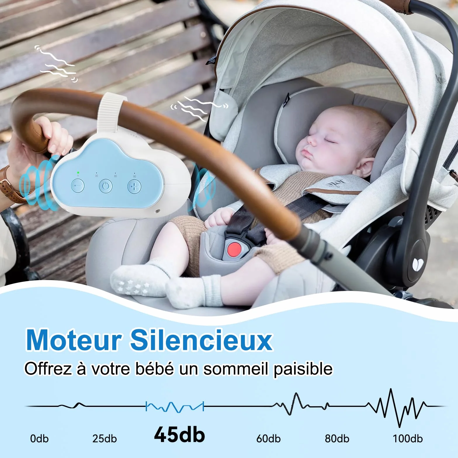Bercement Poussette Baby Rocker avec 3 Intensités de Balancement Réglables et Minuterie 30/60/90 Minutes Bleu