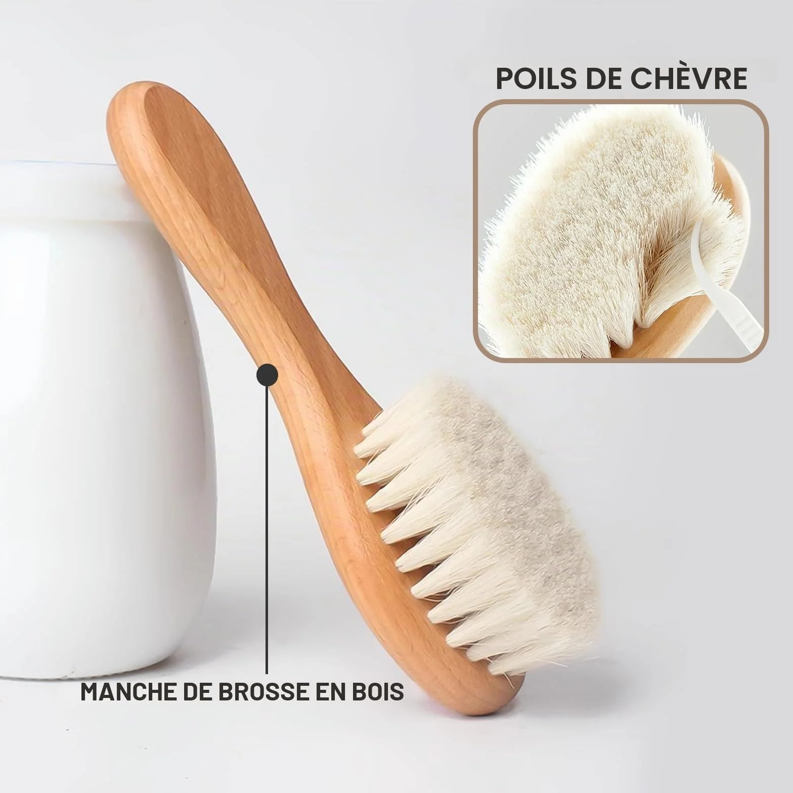 Brosse À Cheveux Bébé en Bois et Poils de Chèvre Naturel, Peigne en Bois pour Nouveau-nés