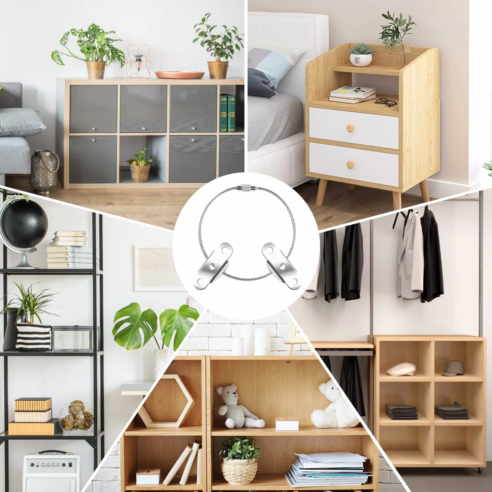 Kit Sangle d'Ancrage de Meuble Anti-Basculement Métal Sécurité Enfants Protection Bébés