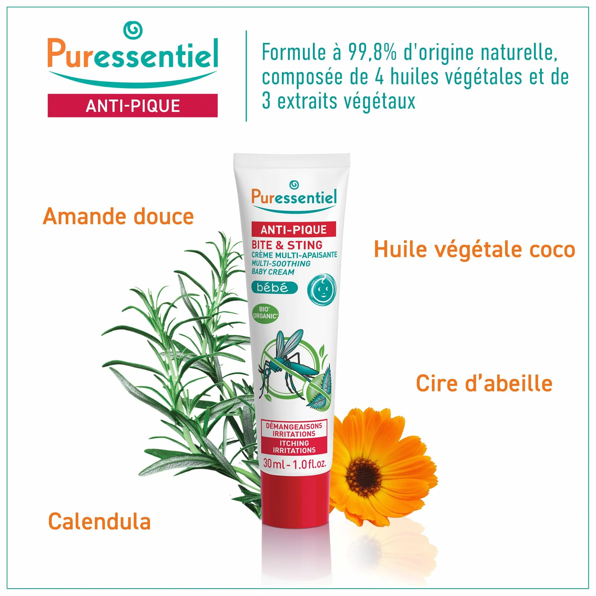 Puressentiel Crème Multi-Apaisante Bébé Anti-Pique 30 ml - Piqûres d'insectes, végétaux - 100% naturel