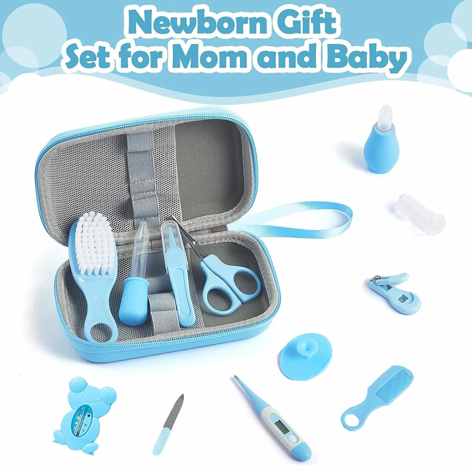 PZCC Trousse de Soin Bébé 12 Accessoires Essentiels avec Thermomètre Digital Peigne Coupe Ongles Kit Cadeau Naissance Rose