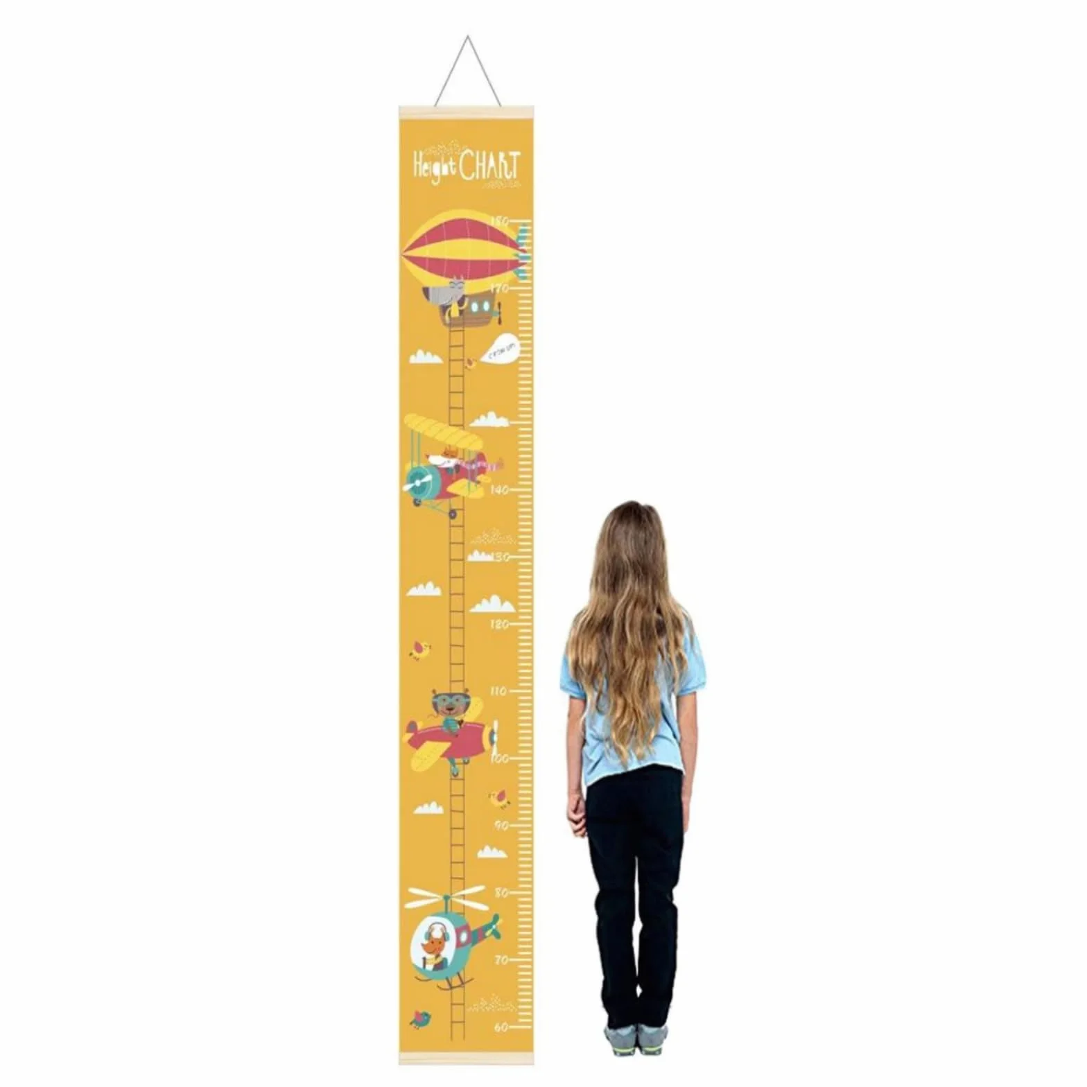 Toise Murale Enfant Suspendue avec Joli Design | Règle de Mesure pour Chambre Bébé & Enfant | Décoration Murale Amovible & Réutilisable | Idéal Cadeau pour Garçon et Fille (Hélicoptères)