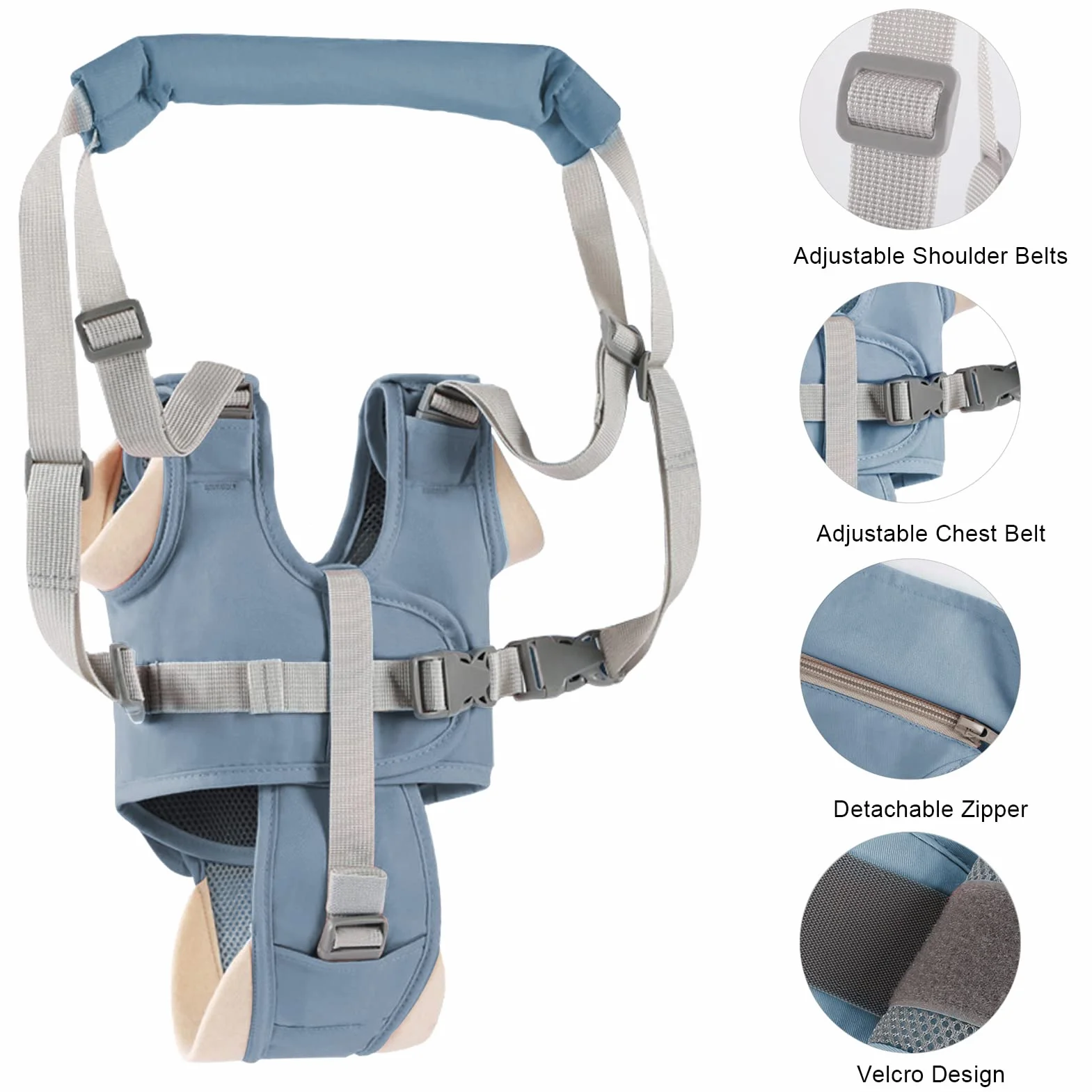 IULONEE Harnais de marche réglable pour bébé - Aide à la marche debout - Rênes de ceinture (bleu)