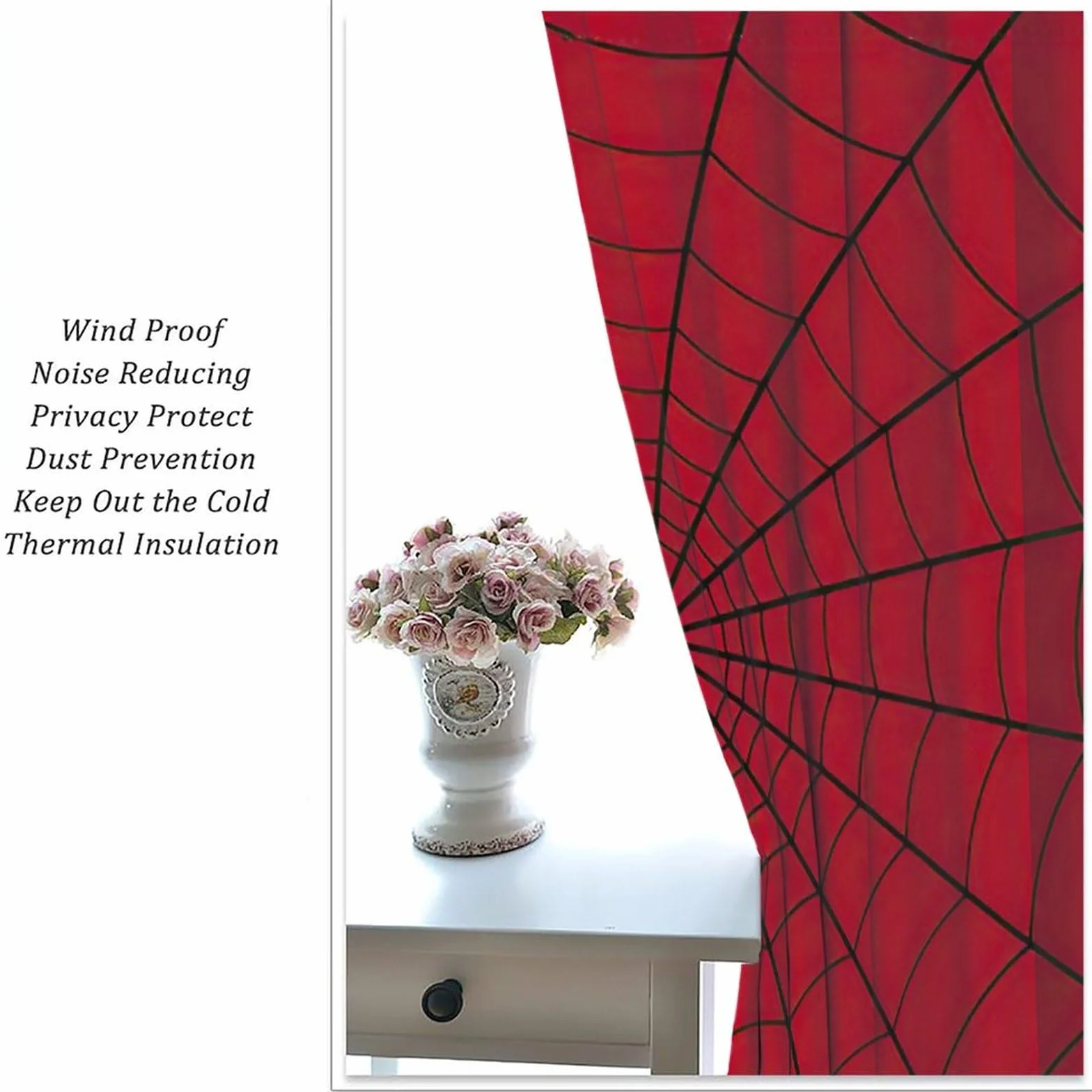 Rideaux de fenêtre Super héros Toile d'araignée Rouges pour Enfants 106,7 x 114,3 cm