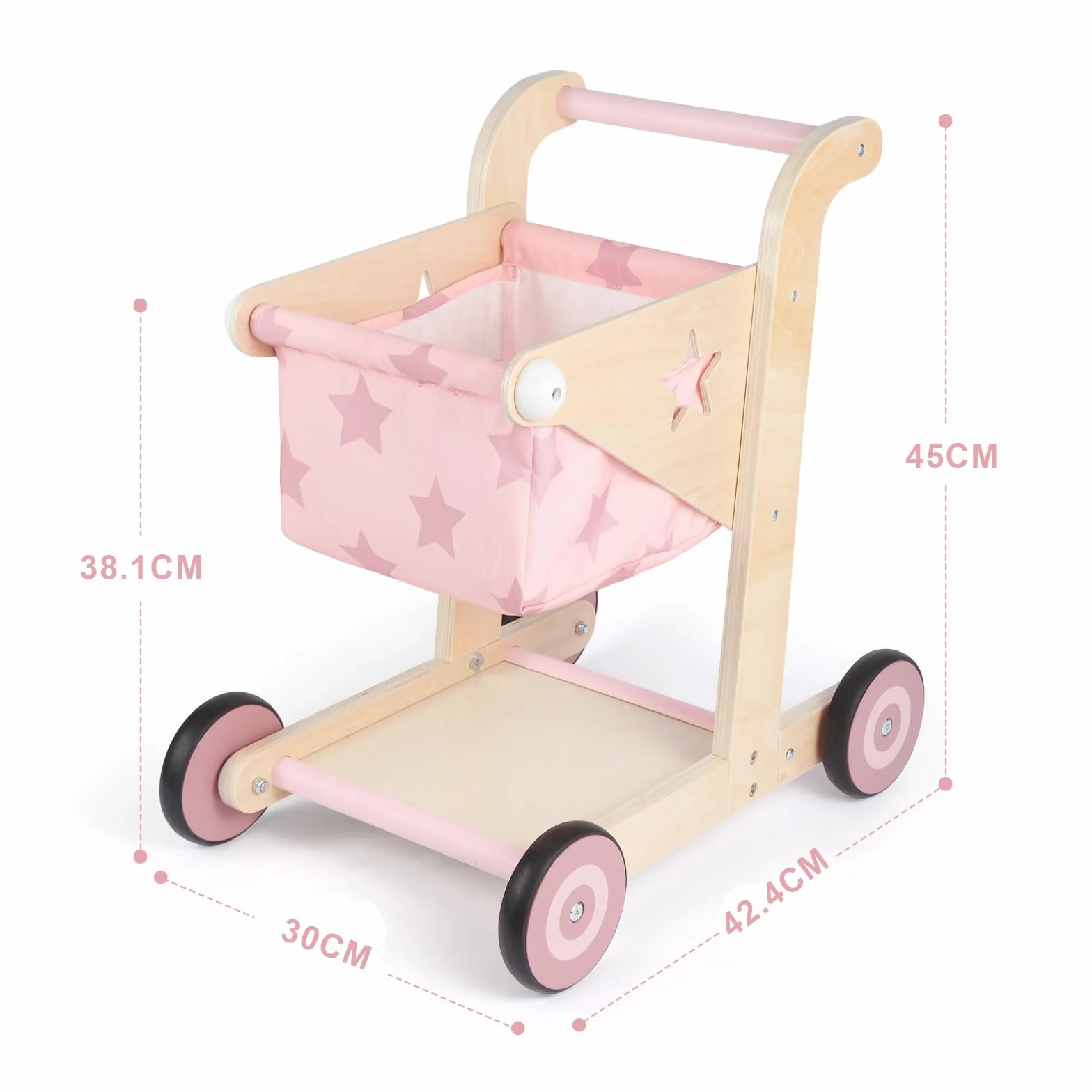 Asweets Trotteur en Bois 2 en 1 pour Bébé, Poussette Poupée et Chariot de Courses, Jouet Assis-Debout (Rose)