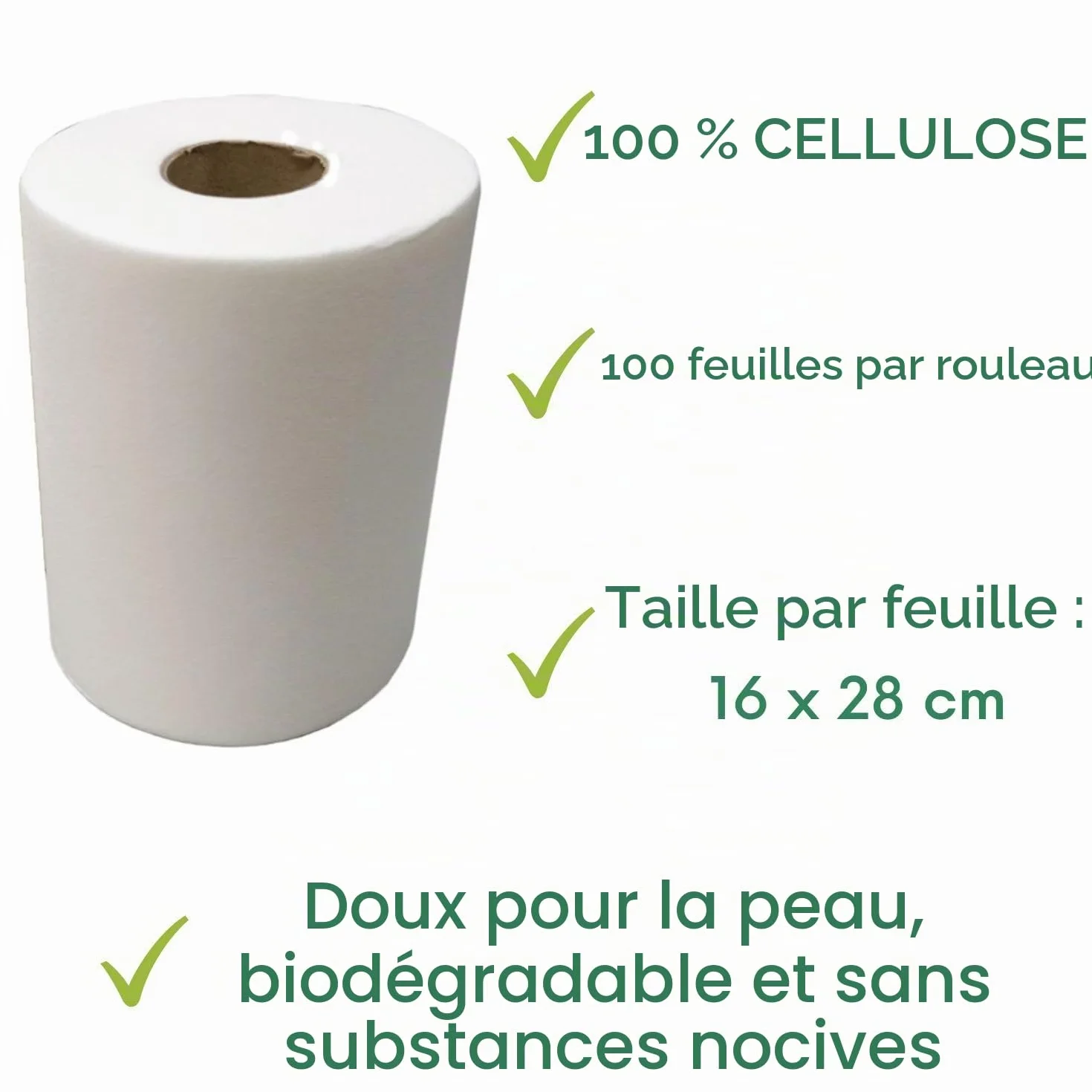 Lot de 2 rouleaux d'inserts en non-tissé biodégradables pour couches en tissu