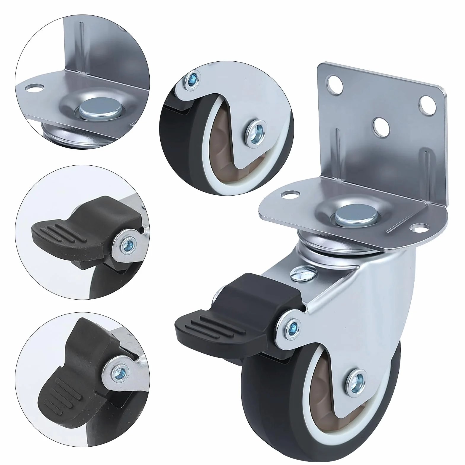 Babybay Lot de 2 roulettes de meuble en L avec freins - Roulettes caoutchouc silencieuses pivotantes 360°