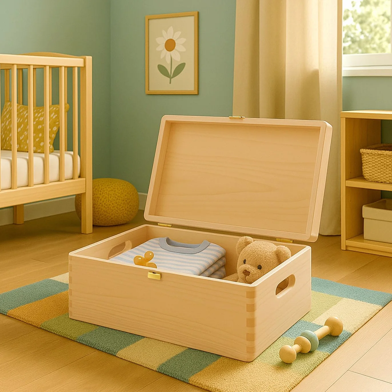Maverton Boite de Rangement Personnalisable en Bois de Pin Naturel pour Bebe - Cadeau Naissance L/XL
