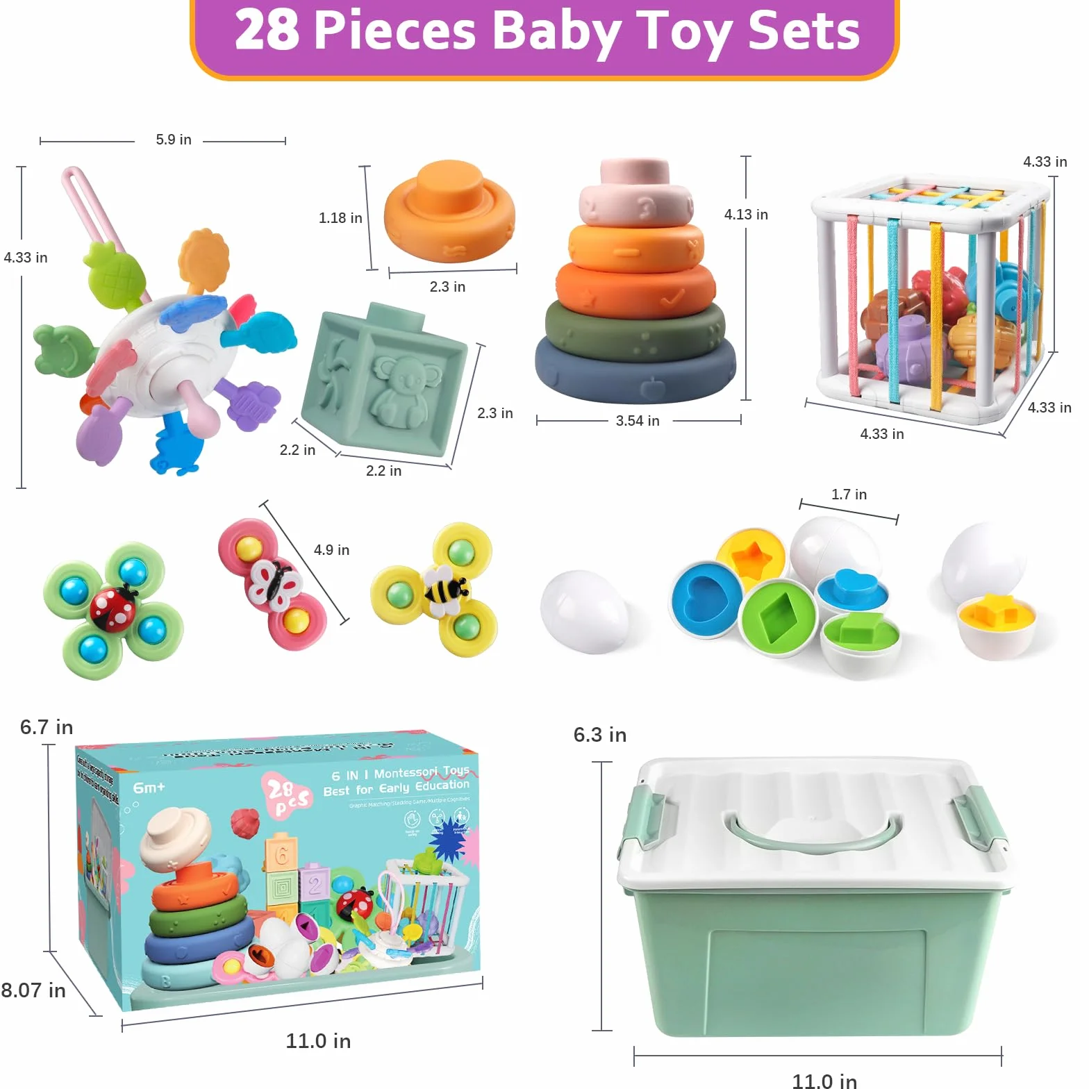 Weilim Cube d'Activité Montessori 6 en 1, Jouets Sensoriels pour Bébé 6-12 Mois