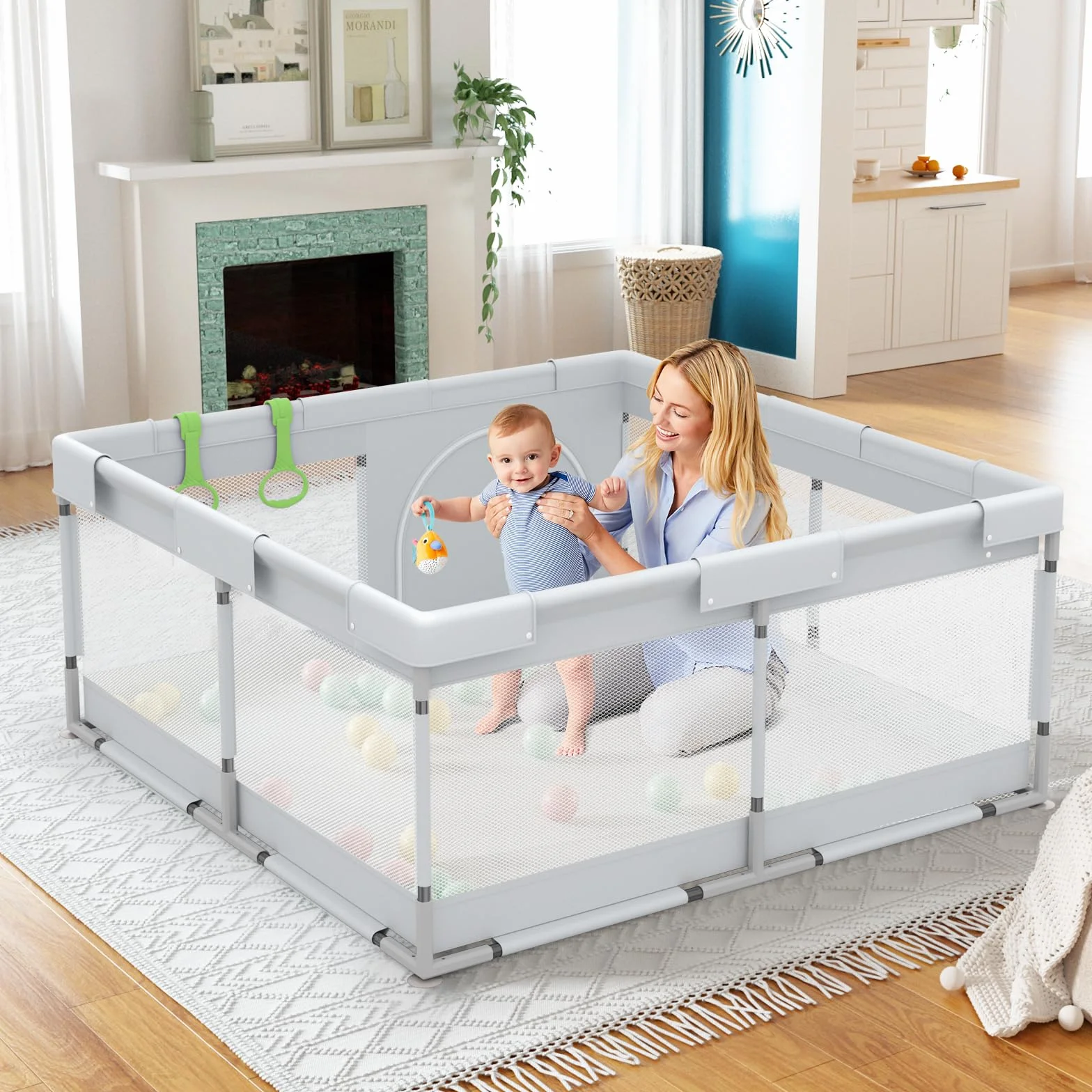 Parc Bébé 120x120cm Fodoss, Stable avec 4 Ventouses, Intérieur et Extérieur