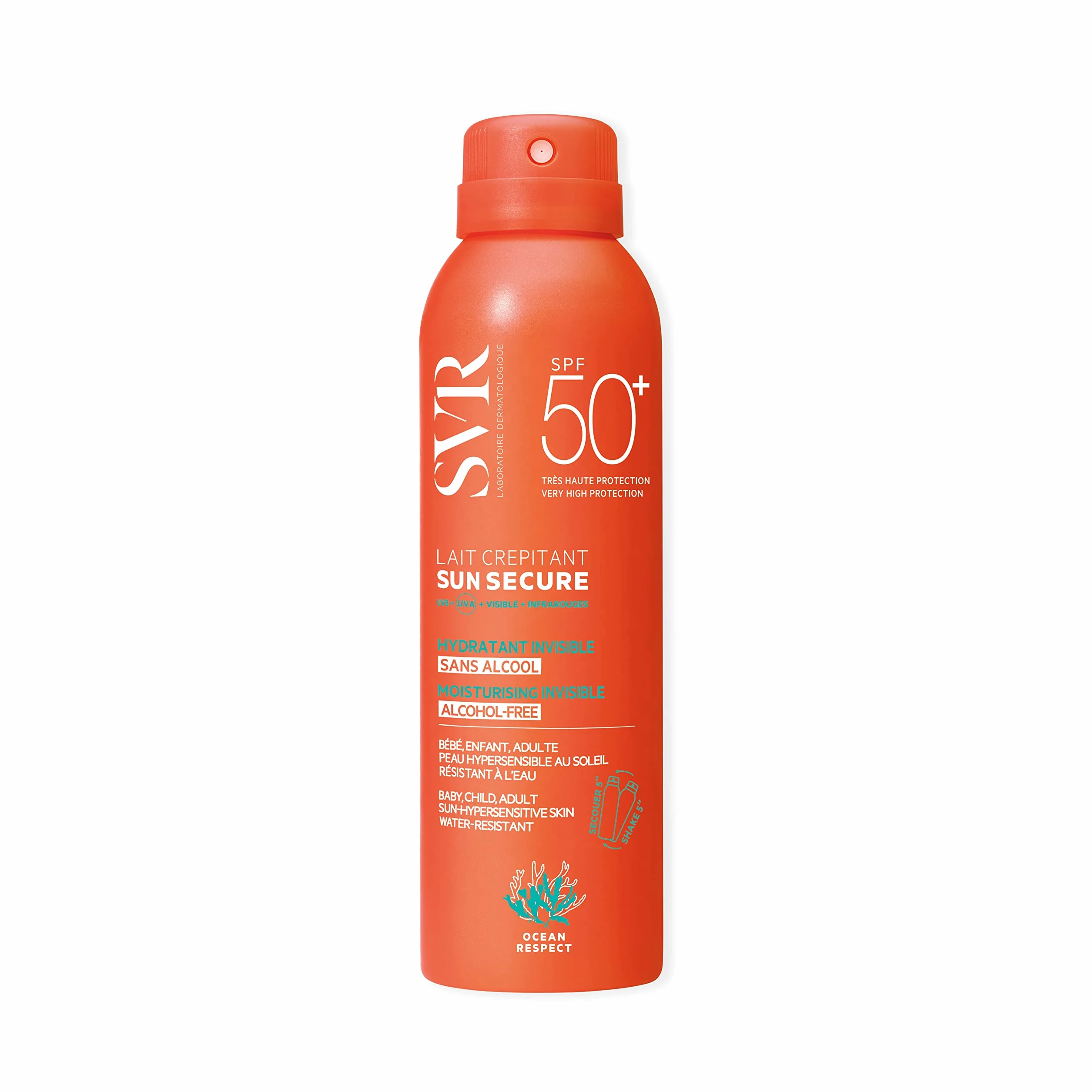 SVR Sun Secure Lait Crépitant SPF50+ Lait solaire hydratant invisible Très haute protection UVA UVB 200 ml